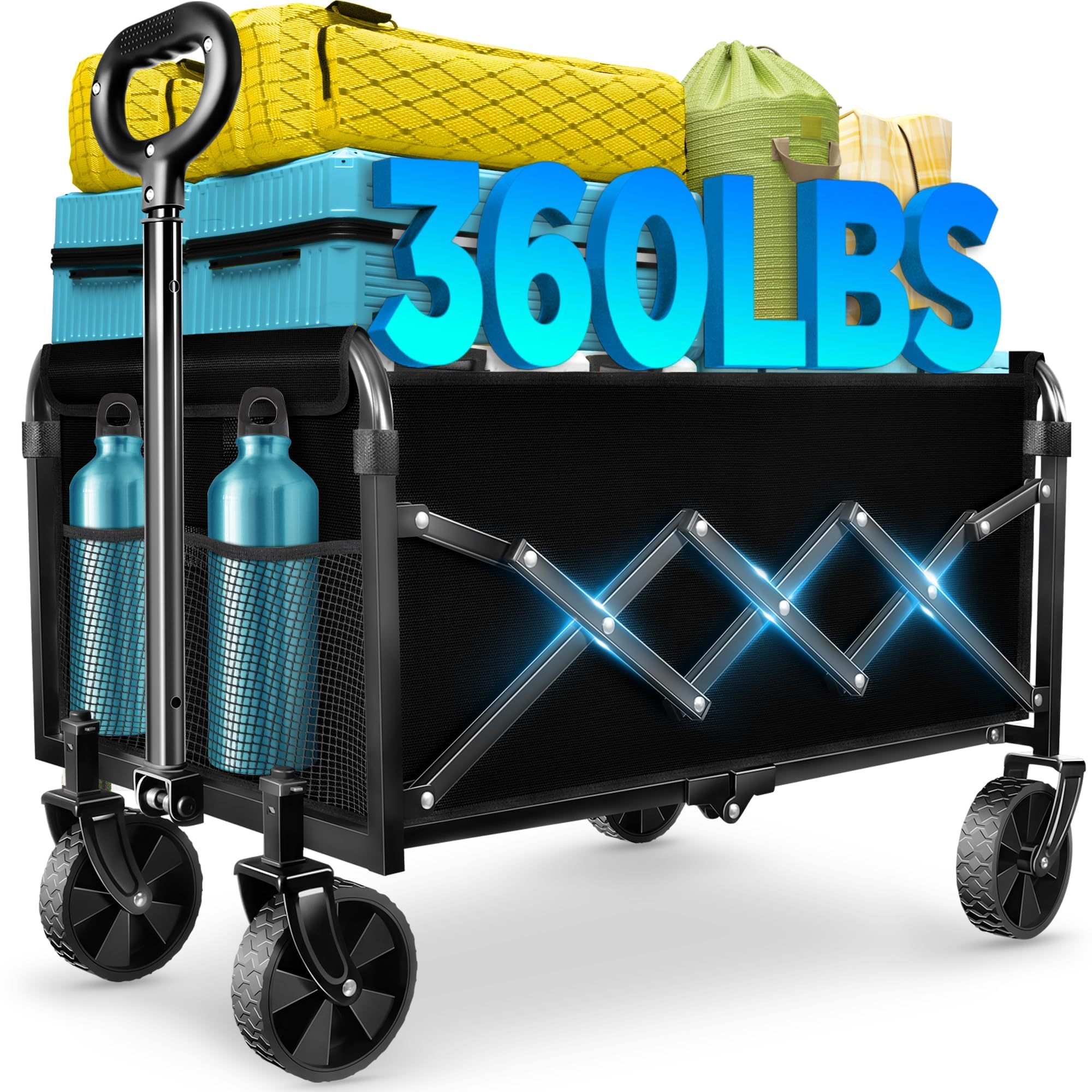 Photo 1 of Wagons Carts Foldable - Collapsible Wagon Cart with Wheels Foldable - Utility Folding Wagon Cart for Sports Camping Grocery, Black