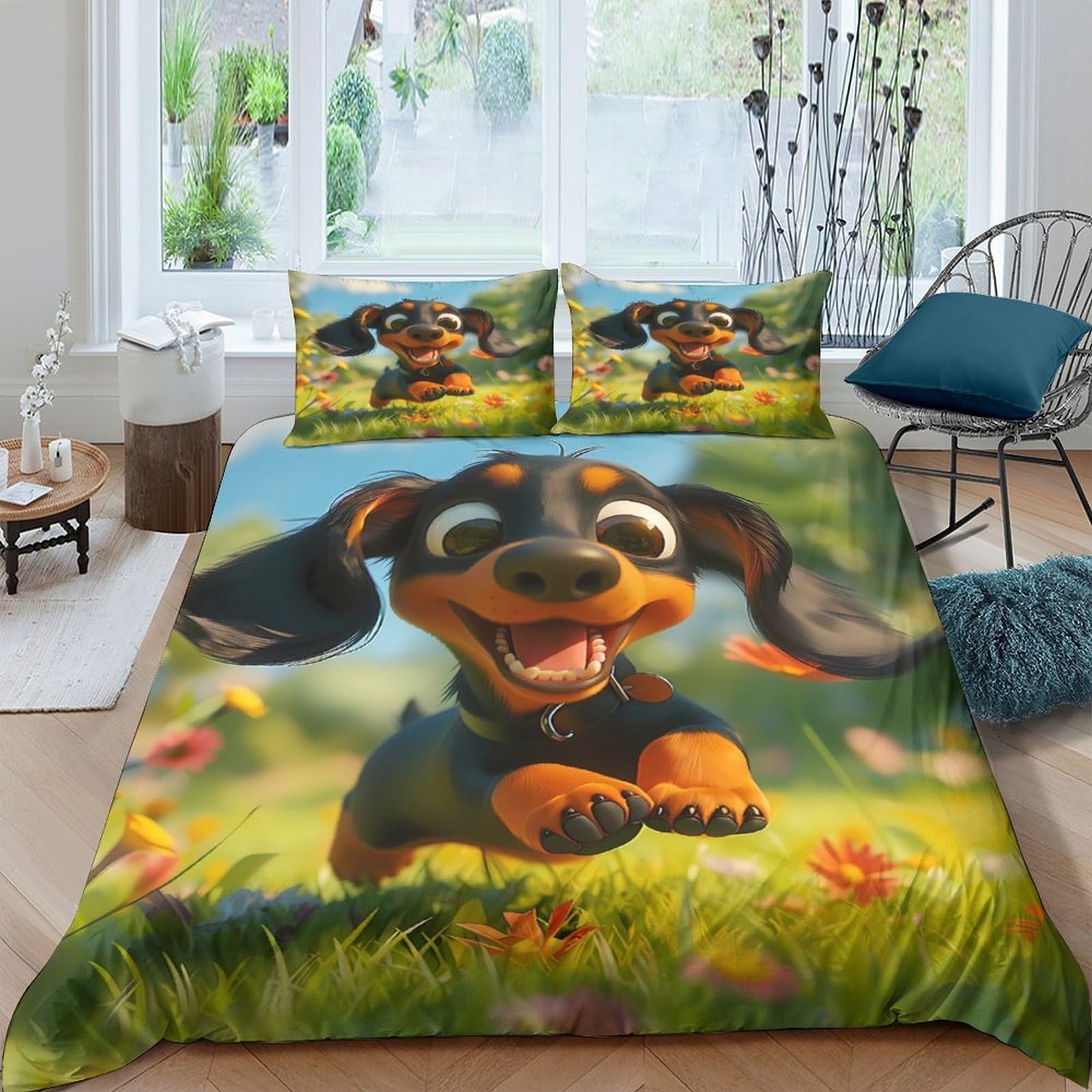 Ctjqhvkz Style-10 3D Printed Cartoon Dachshund Fitted Sheet Microfiber Soft Breathable Flower Bed Cover For Bedroom Dorm Decor Single（135X200cm）