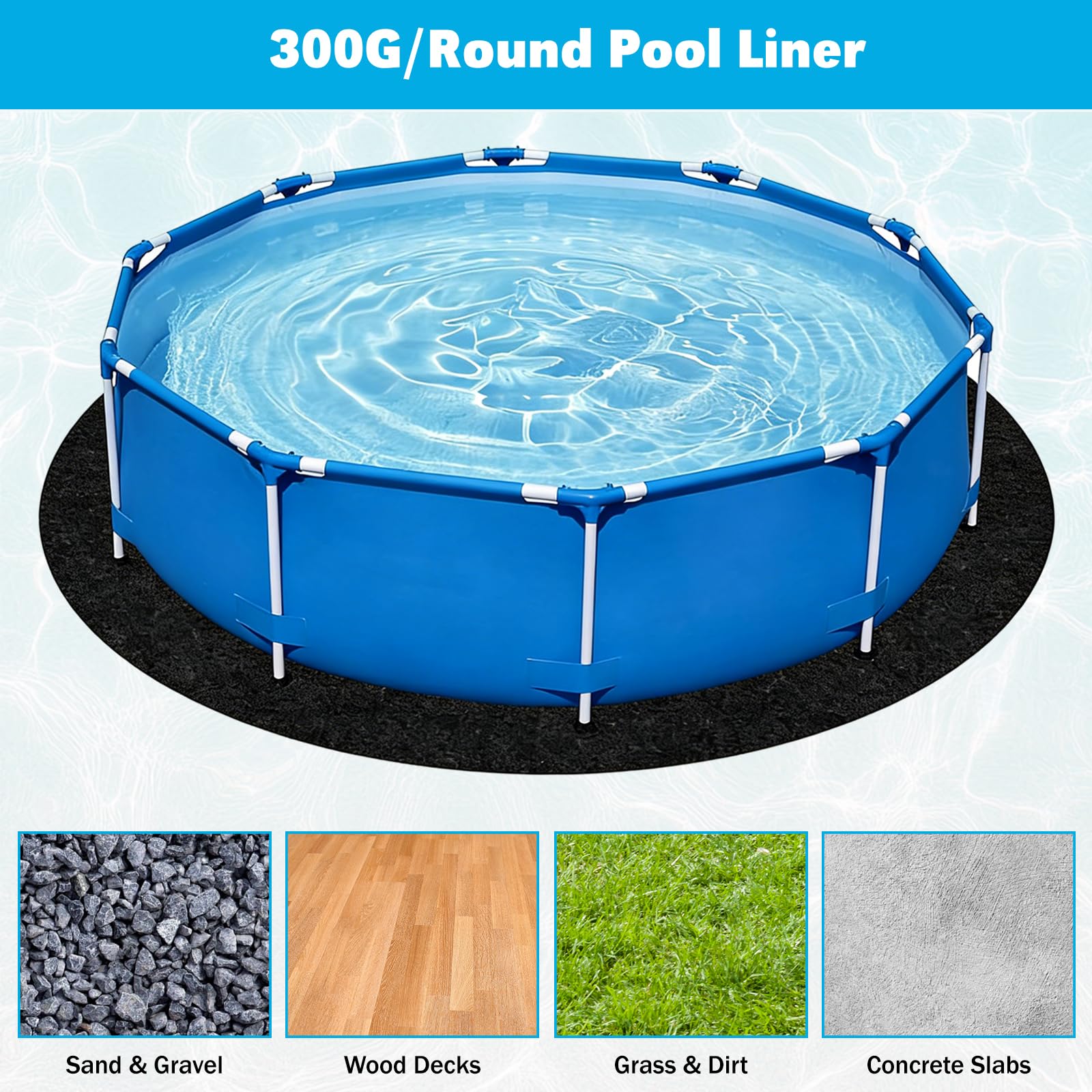 330CM Pool Bodenplane 300g/m²,Runden Poolmatte,Poolunterlage Bodenschutzplane Bodenmatte Poolunterlage Matte,Tragbares Spa Pool Zubehör,Schwimmbecken Matte Faltbarer,Whirl-Pool Unterlage (330CM)