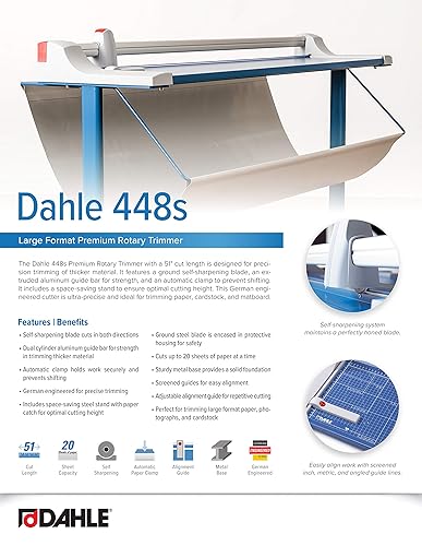 Miniatura 6 de Dahle 448s - Cortadora rotativa prémium con soporte, longitud de corte de 51 pulgadas, capacidad de 20 hojas, autoafilado, abrazadera automática,