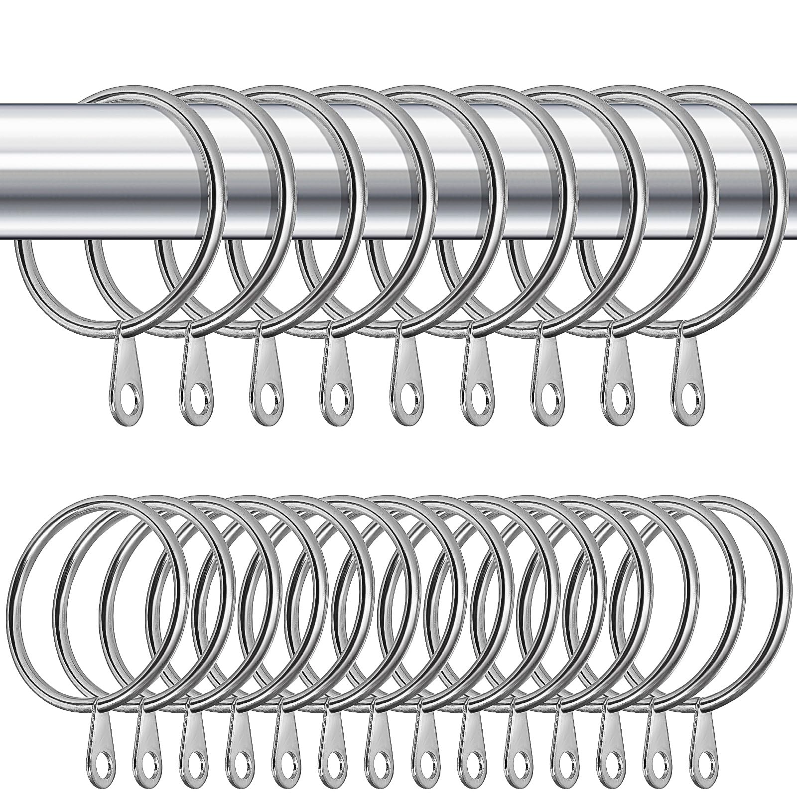 60 Pack Metal Curtain Rings - 36mm Internal Diameter, Silver Hanging Pole Rings With Sliding Eyelet for Drapery and Shower Rods