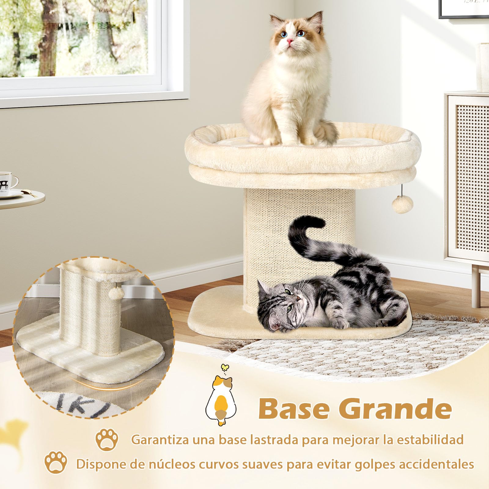 GYMAX Árbol Rascador de 50 cm de Alto para Gatos, Árbol de Escalada con Asiento de Felpa Suave, con Columna de Sisal y Pelota, Árbol de Actividad y Árbol de Juegos, para Pequeño Gato, Beige
