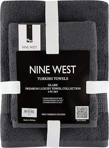 Vista 82 de Nine West Juego de toallas de 6 piezas, 100% algodón turco, secado rápido, altamente absorbente y cómodo, incluye 2 toallas de baño, 2 toallas