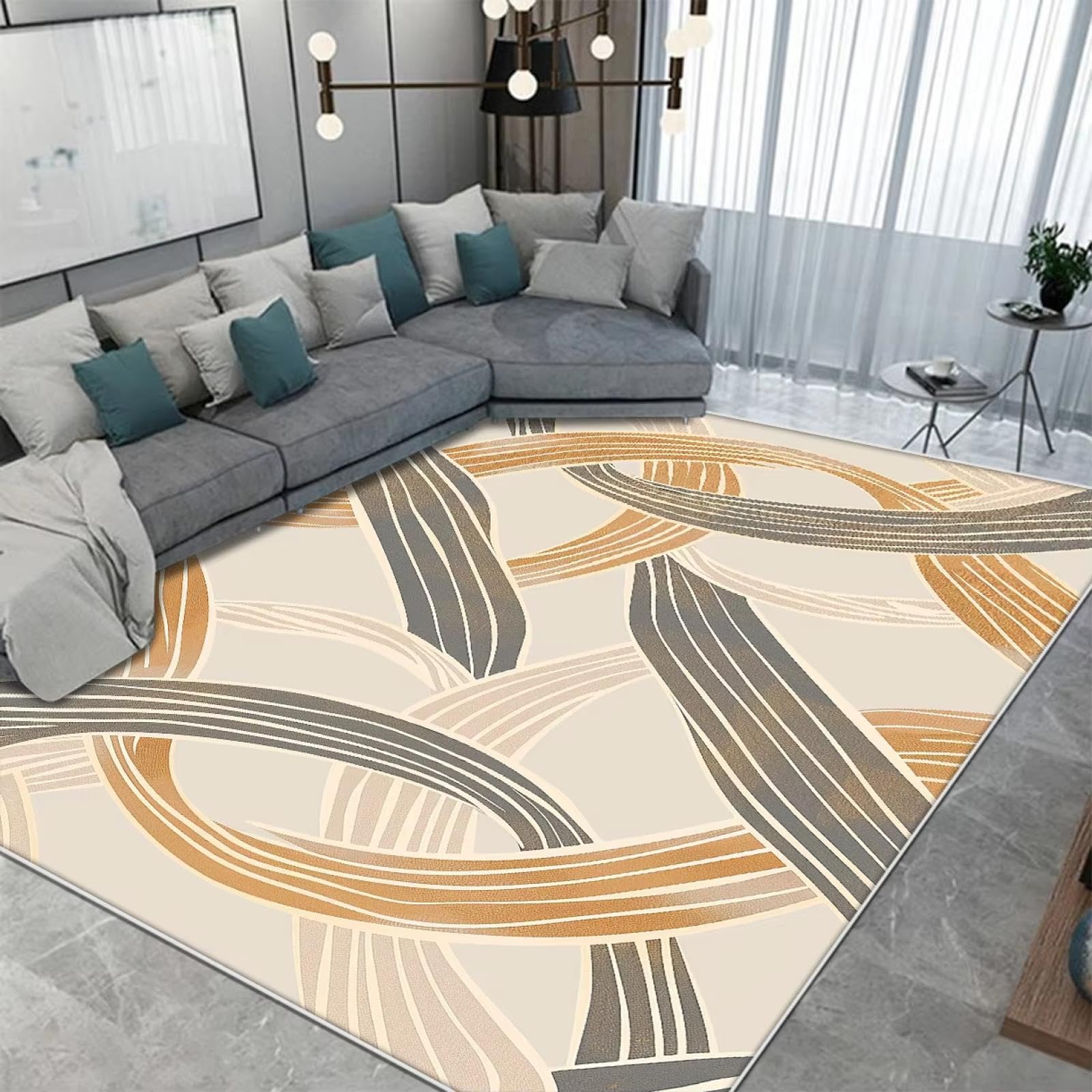 Tapis de salon beige abstrait moderne : le luxe raffiné d'une grande surface textile