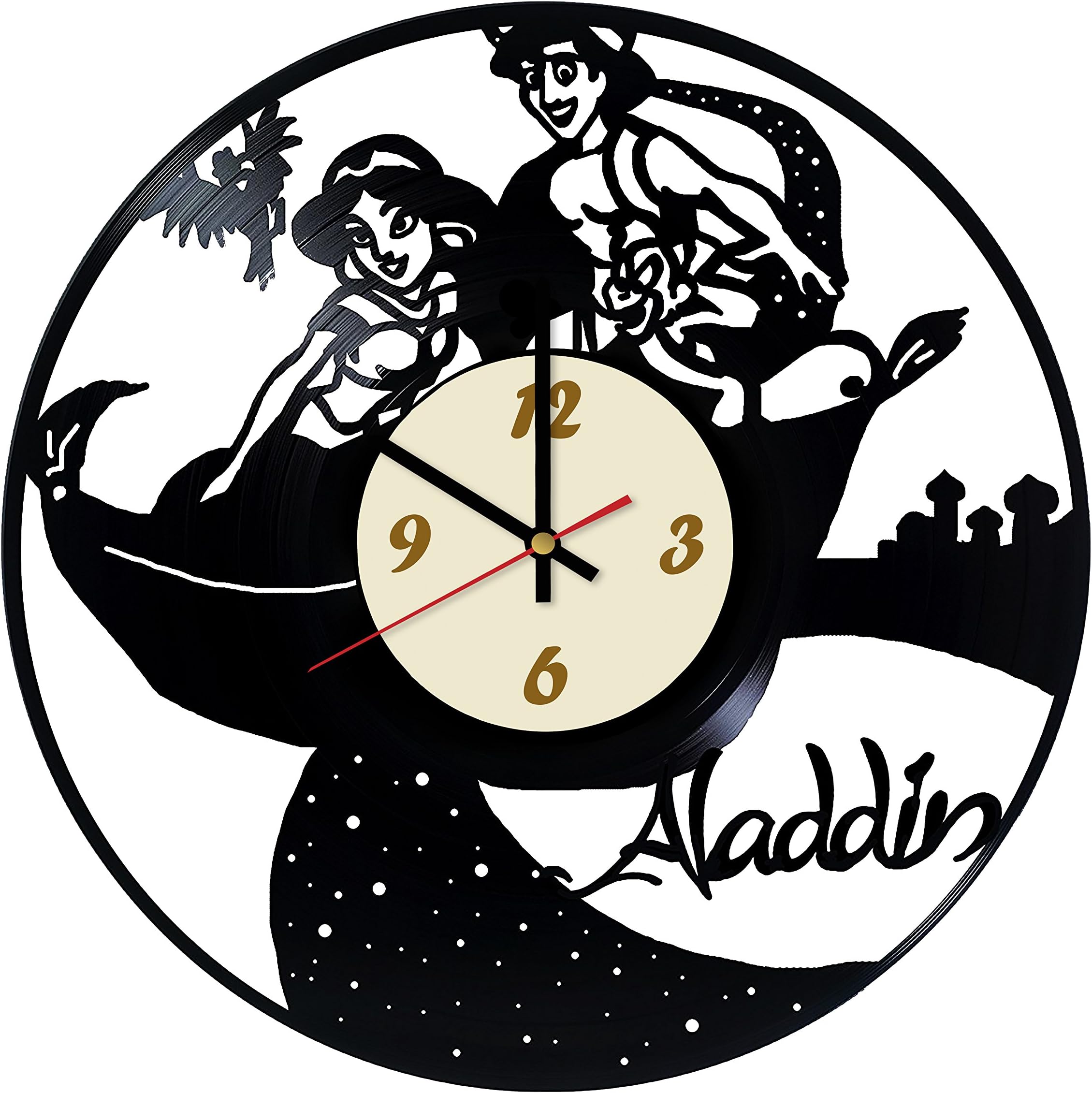 La Bella Casa Aladdin and Jasmine Vinyl Wall Clock - Get Unique Wall Home Decor - Gift Ideas for Him and Her - Original Handmade Vintage Gift