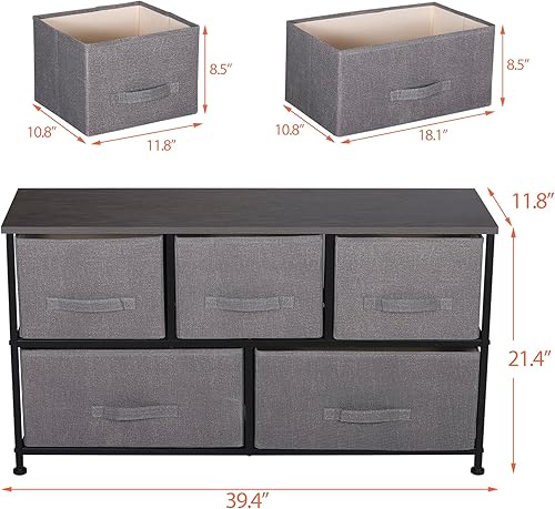 Miniatura 3 de Epetlover Cómoda de tela con 5 cajones organizador de almacenamiento baúl de tela para apartamento con cesta profunda marco de acero resistente y