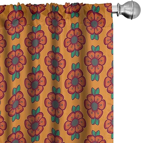 Ambesonne Cortinas de color naranja quemado, patrón abstracto de naturaleza floreciente con pétalos florecientes y hojas de follaje, juego de 2