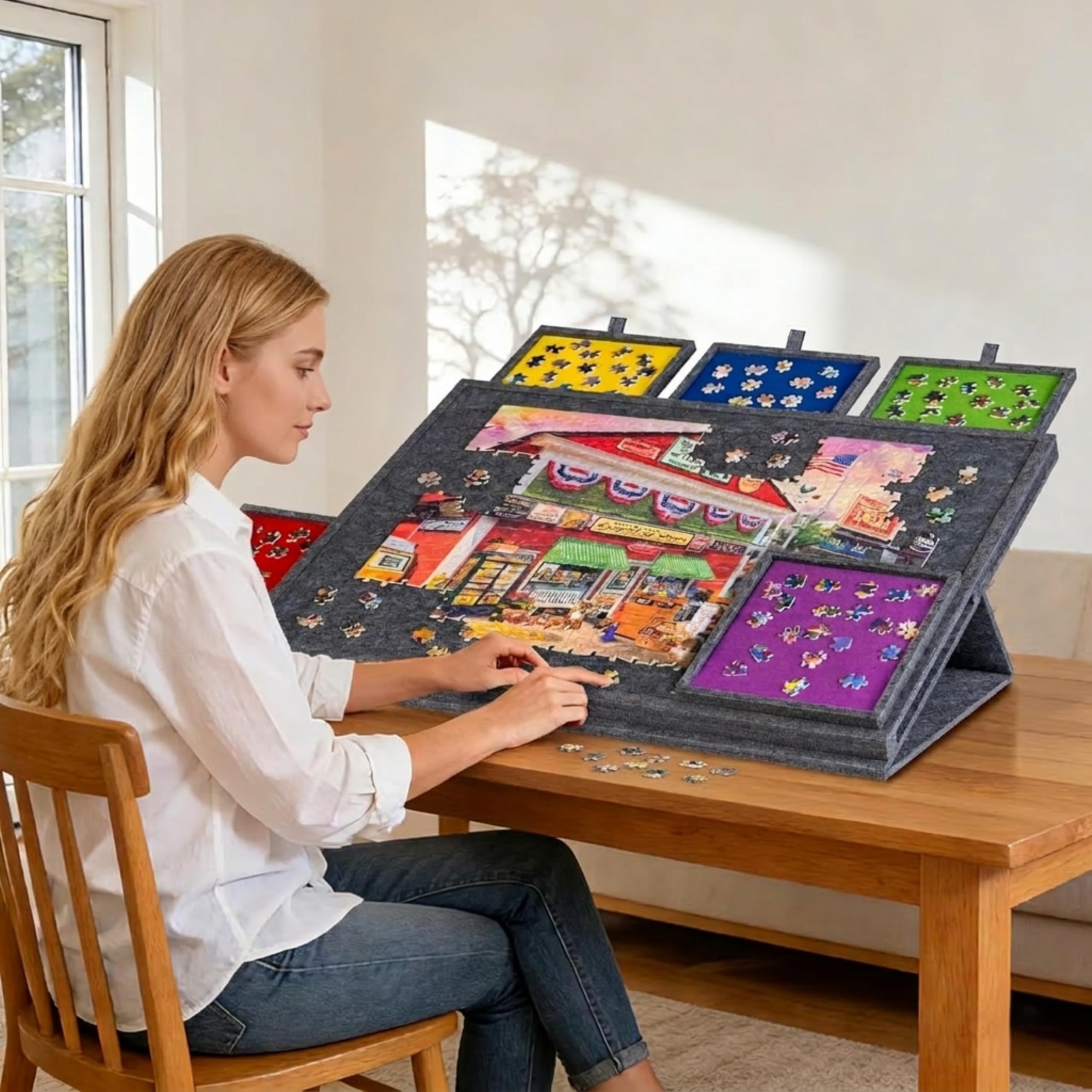 Malau Plateau Puzzle 1000 Pièces avec Tiroirs et Housse – Table à Puzzle Inclinable 77 x 53 cm Gris