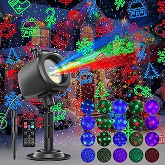 Laser Lights Projector Outdoor with 4 Dynamic Slides, 2-in-1 Moving RGB Firefly Laser Lights with Remote,Timer, Landscape Holiday Porjector for Window Wall Xmas Decor