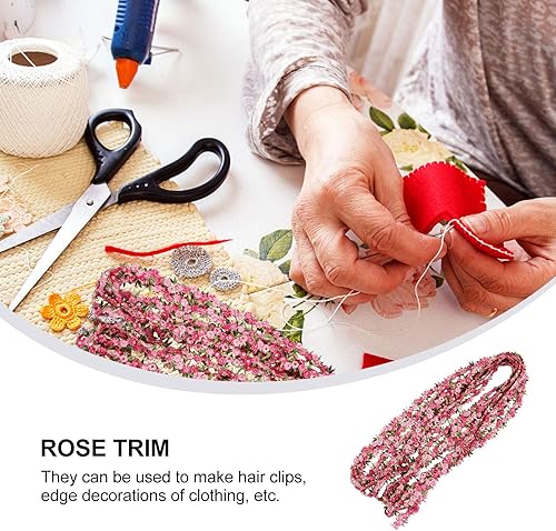 Miniatura 8 de EXCEART Cinta floral de encaje rosa DIY apliques de boda para manualidades de costura 14.8 ft (rojo)