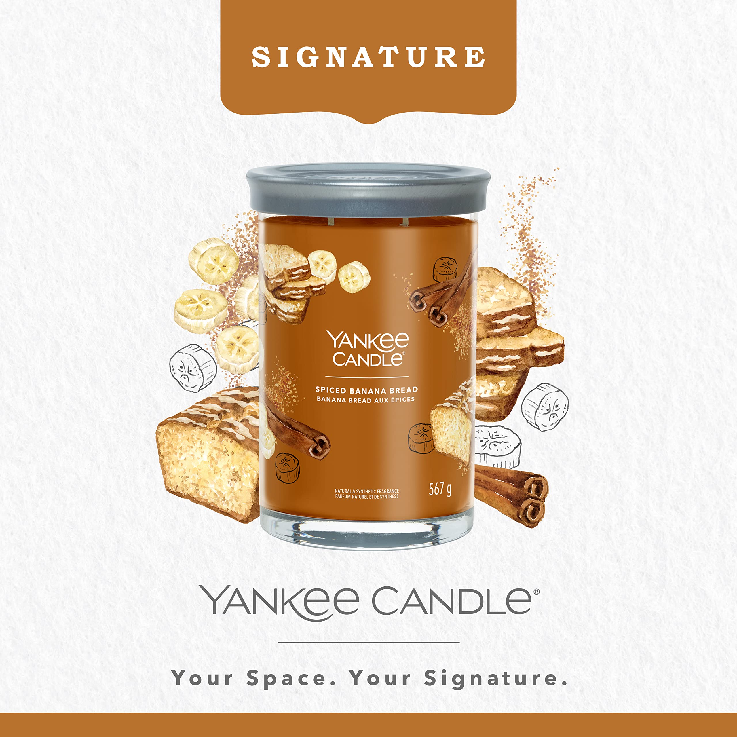 Yankee Candle Signature Duftkerze | große Tumbler-Kerze mit langer Brenndauer „Spiced Banana Bread“ | Soja-Wachs-Mix | Perfekte Geschenke für Frauen