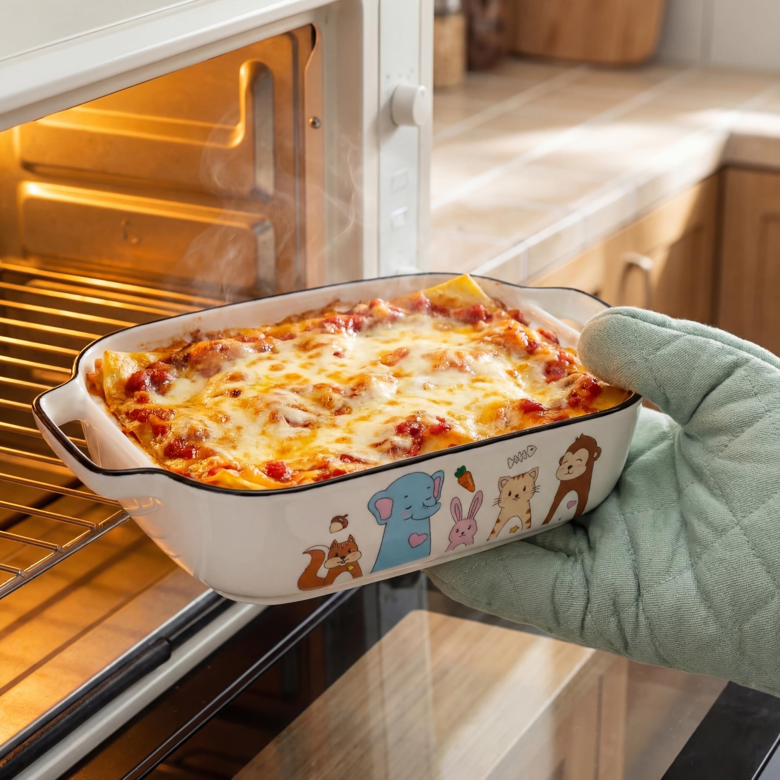 Auflaufform mit Deckel,Rechteckige Auflaufform aus Keramik, Kleine Auflaufformen Keramik,Lasagneform Ofenform für Brot, Lasagne, Tiramisu & Auflauf