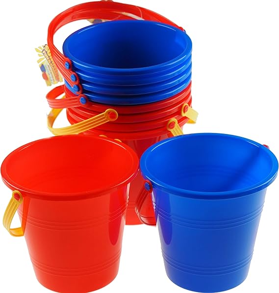 Set Of 10 Mixed Colour Beach Buckets Wholesale Bulk Buy BLUE RED