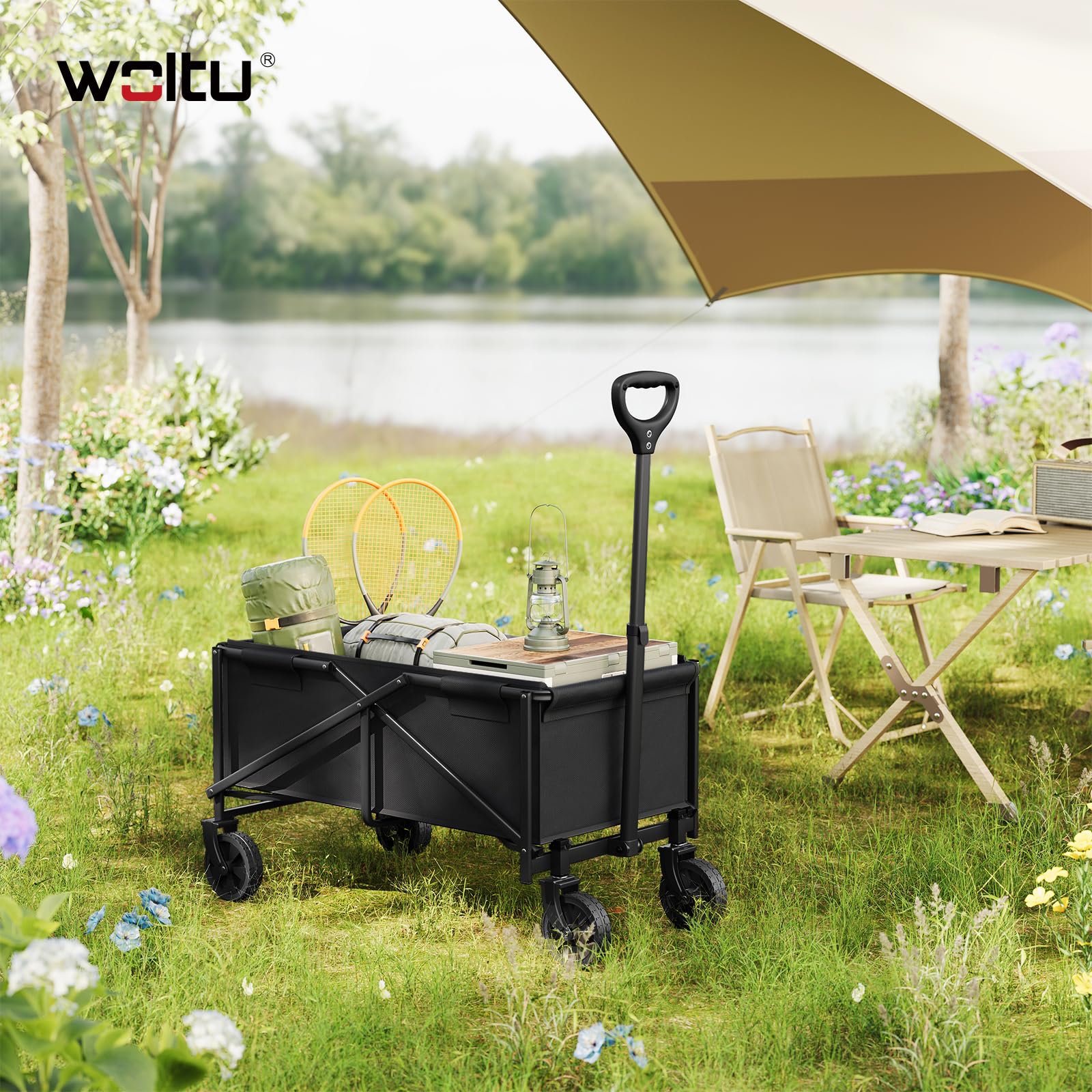 WOLTU Carrello da Giardino Pieghevole, Nero