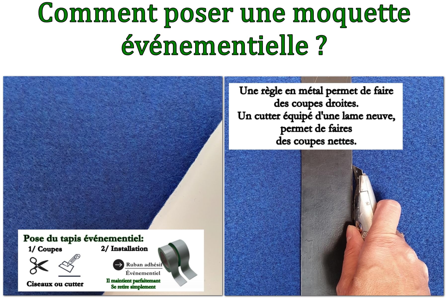 MadeInNature Moquette Événementielle Réutilisable et Robuste, Moquette Exposition et Stand classée Anti-Feu, Largeur 2 mètres, Couleur et Longueur au choix (Blauw, Longueur 300cm)