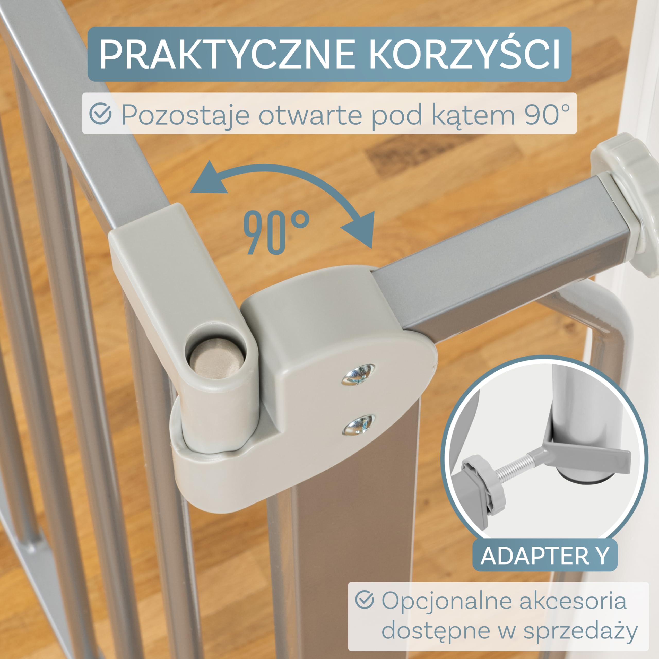 ib style Berrin 75-175 bramka ochronna na drzwi - bramka na schody dla dzieci, samozamykająca się, nie wymaga wiercenia, bezpieczna dla dzieci, 115-125cm, srebrny mat