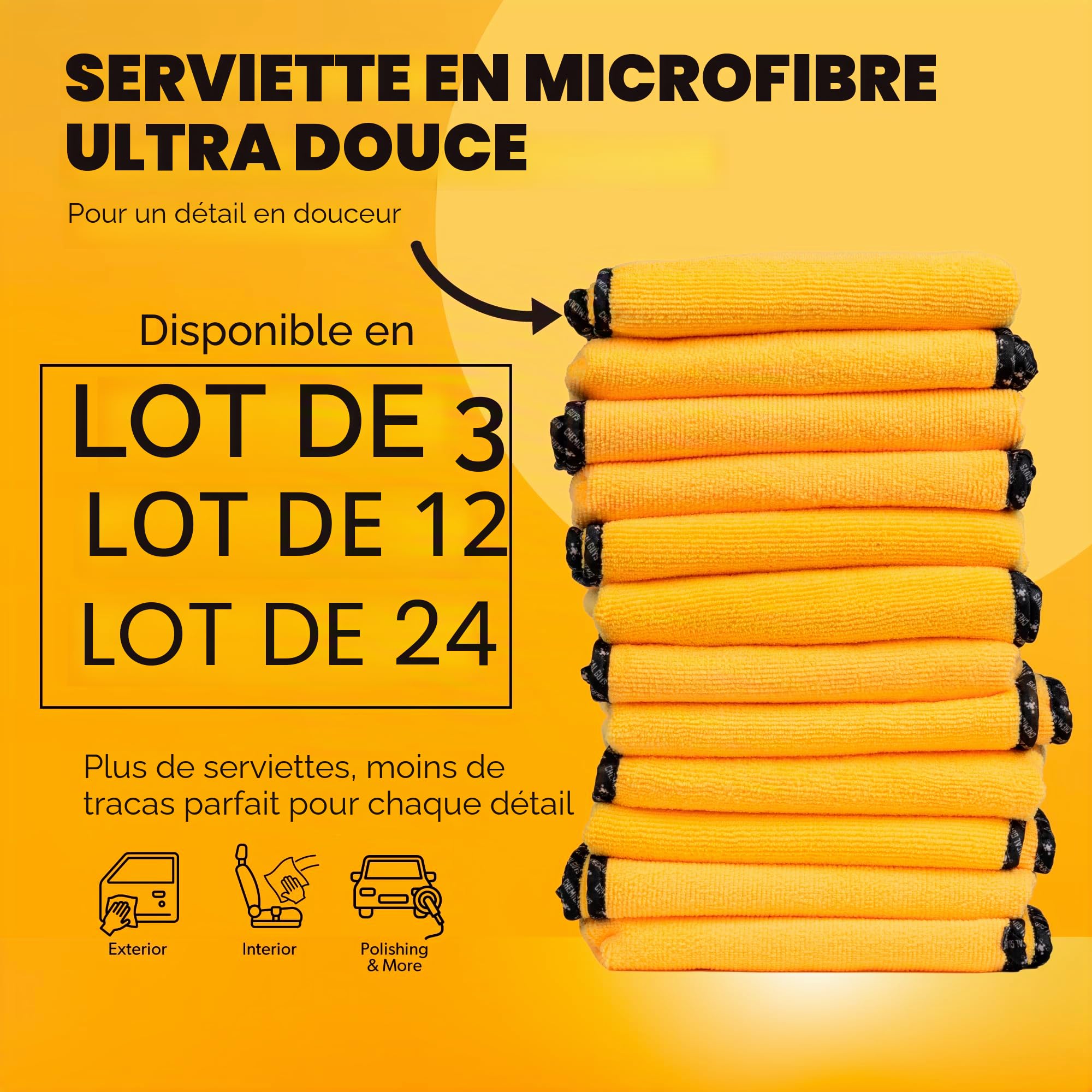 Chemical Guys MIC_506_24 Lot de 24 Serviettes en Microfibre de qualité Professionnelle, doré (40,6 x 40,6 cm)