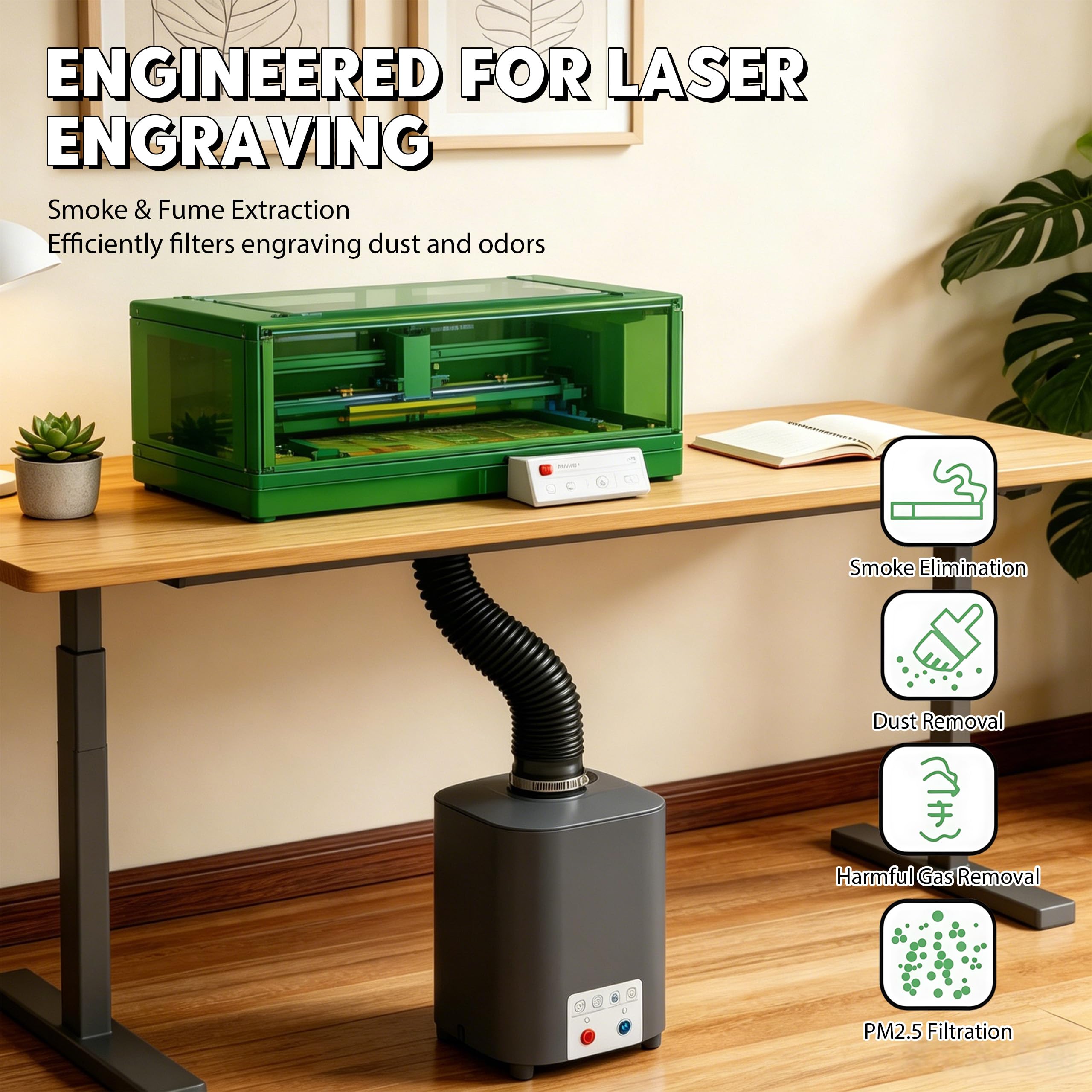 Purificador de aire para grabador láser extracción de humo portátil | para grabador con sistema de filtración de 3 niveles, mini absorbedor de humo, extracción de humo de soldar