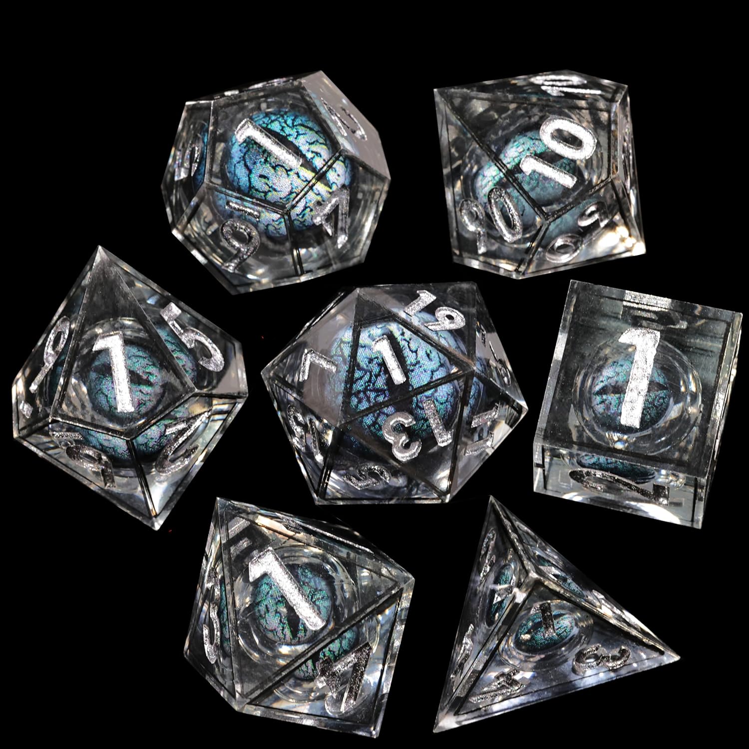 Mini Planet Polyhedral MTG Sharp Edge Liquid Core Dungeons and Dragons RPG Resin Handmade 7Pcs DND Dice Set