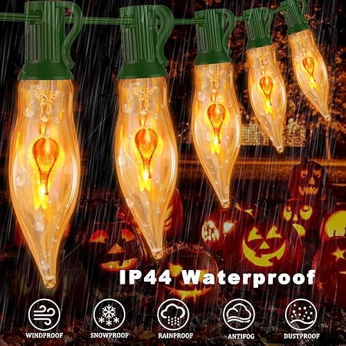 Miniatura 4 de Couah Luces de Halloween de 10 pies de tira de luces parpadeantes con 11 bombillas de llama parpadeantes C18 E12, base de luces de chimenea, luces