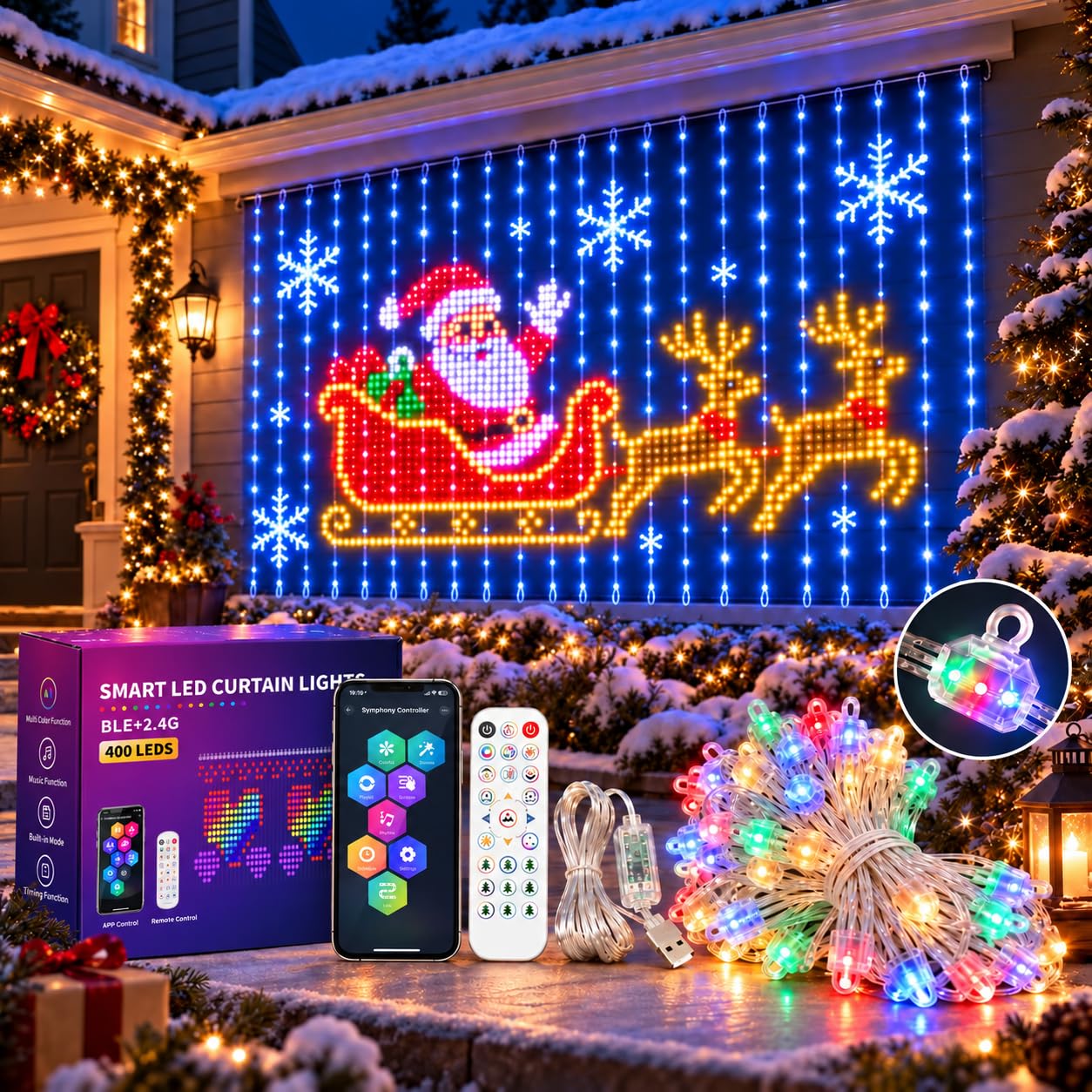 ENCOMAG Christmas LED House Net & Smart Outdoor Wall Curtain Light