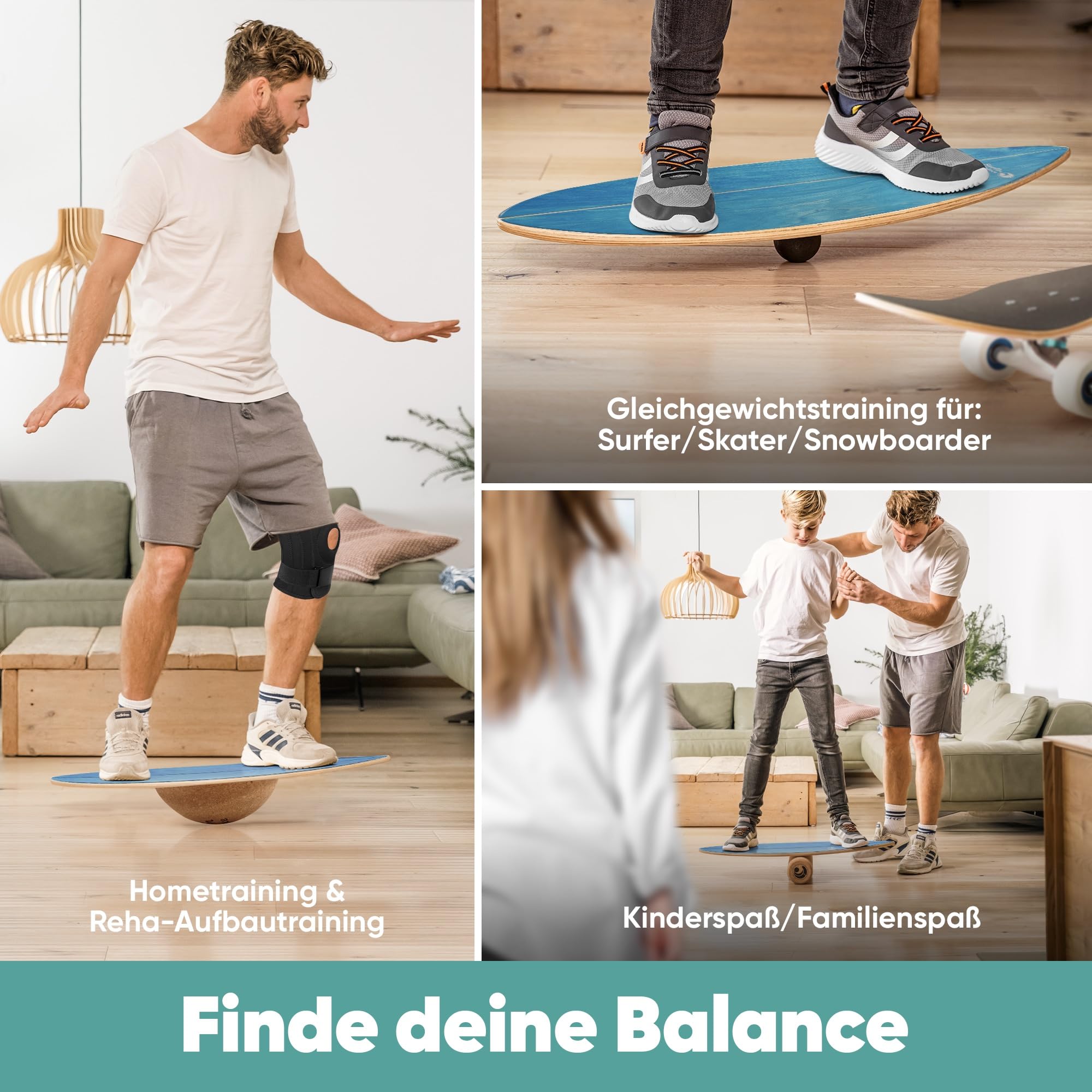 Balance Board [im Set mit App] Waveboard Wobble Board - Wackelbrett Balanceboards - Surf-Trainer Erwachsene & Jugendliche - Gleichgewichtstrainer Balance Board Kinder - Balance Board Holz