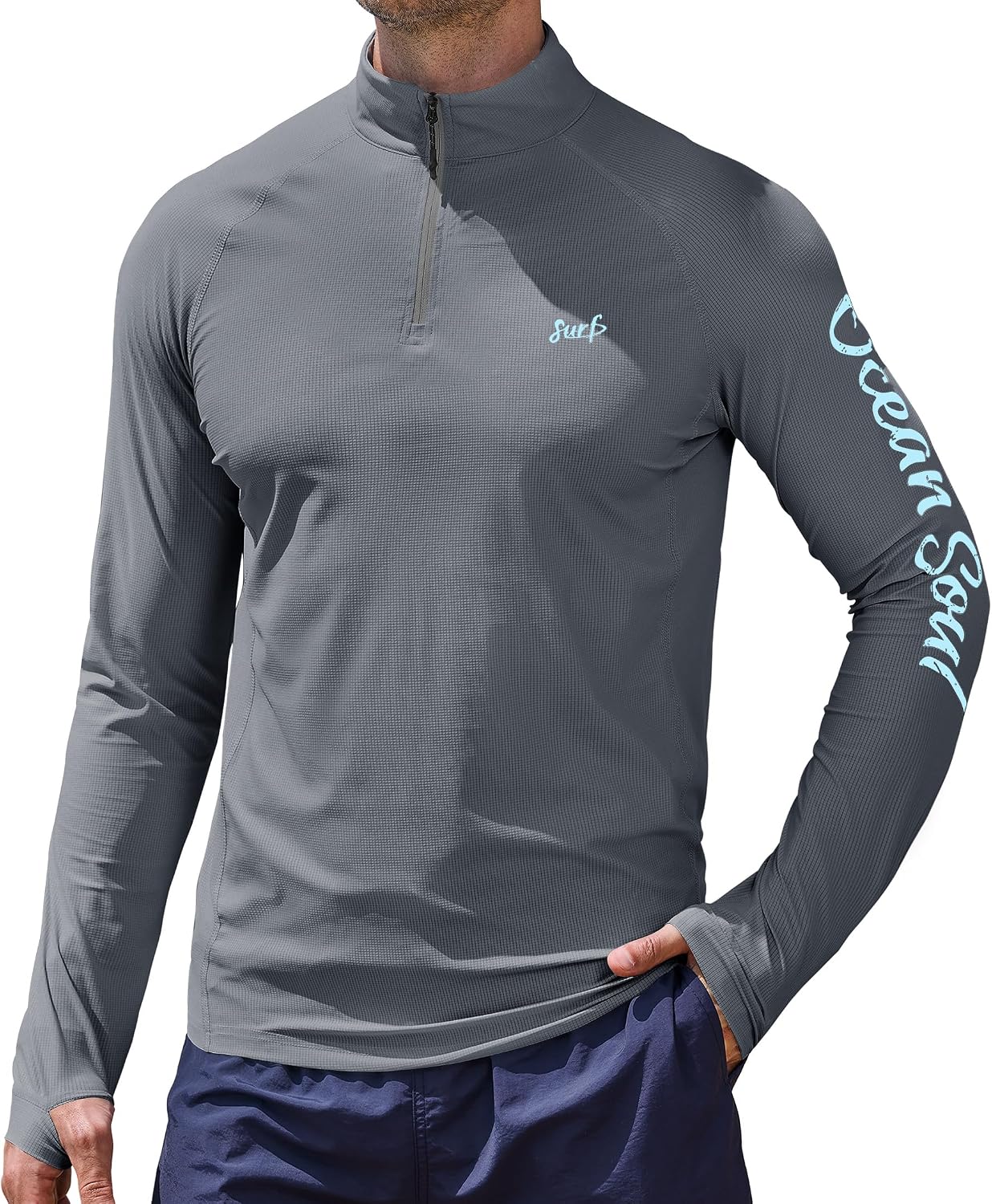 Men Quarter Zip Athletic Shirt Dry Fit UPF50+ Moisture Wicking Long Sleeve T-Shirt(S-XXL)