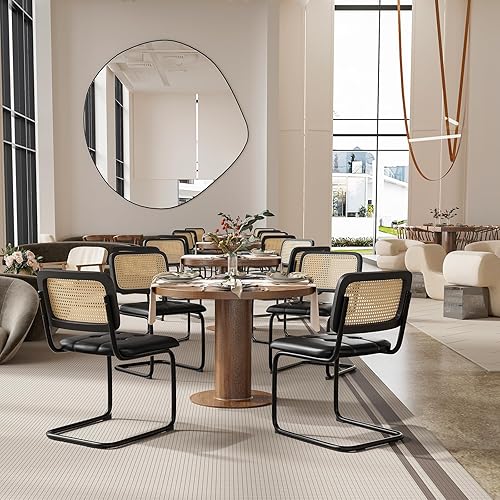Miniatura 7 de Farini Kitchen Dining Chairs Set of 2,Mid-Century Modern Chair Armless Mesh Backrest Cane Rattan Chairs for Home Dining Room(Black-PU Leather) Negro