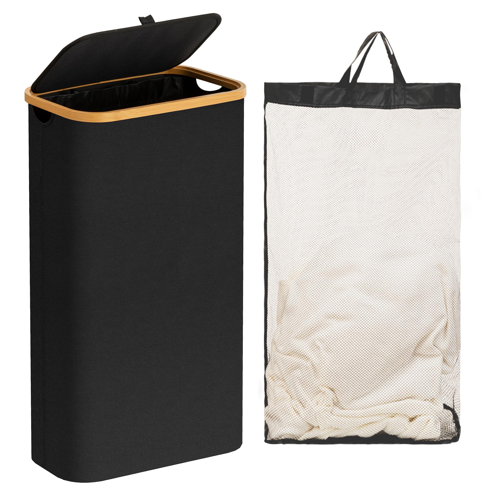 joybest 63L Slim Laundry Hamper with Lid, Black Narrow Laundry Basket