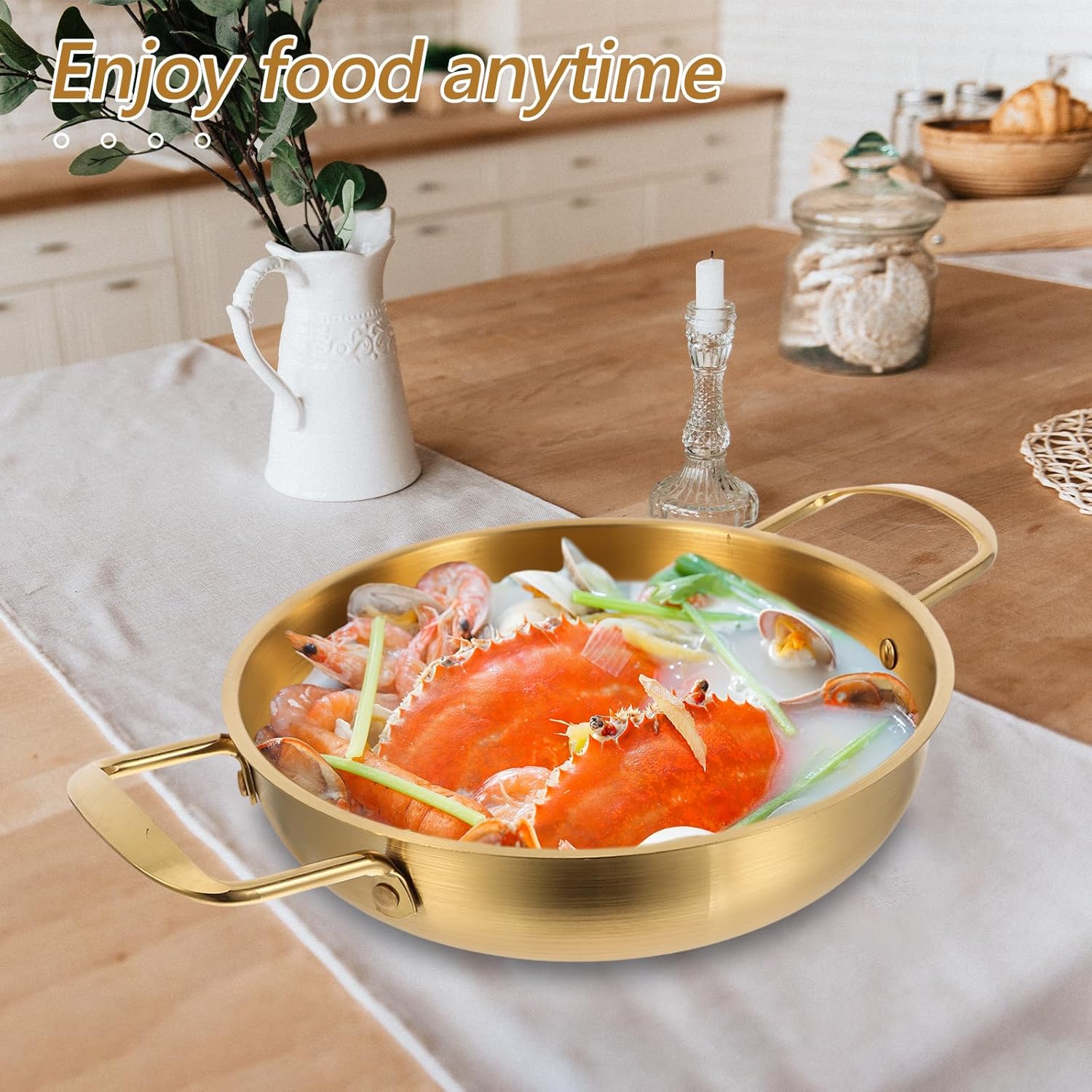 Luxshiny Stainless Steel Mini Hot Pot with Double Loop Handles Portable Small Skillet 13.18X9.05X2.75In for Stovetop to Table Ideal Outdoor Camping Cookware