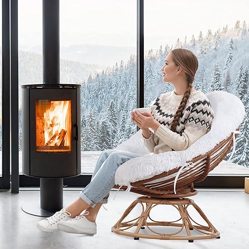 Miniatura 7 de HOMBYS Funda lanuda para cojín Papasan, con cremallera, de piel sintética esponjosa, extraíble y lavable a máquina, con 8 lazos (se ajusta a 44-48