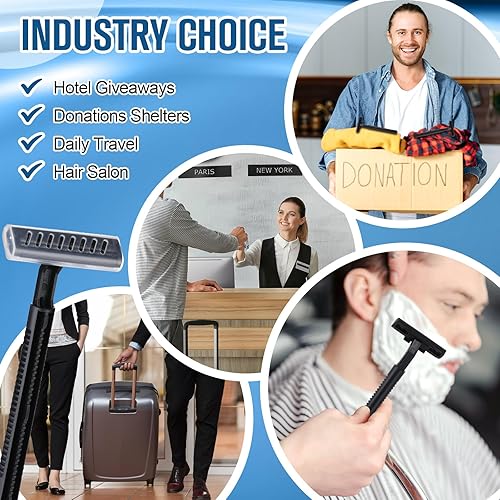 Miniatura 6 de Lasnten 400 maquinillas de afeitar desechables a granel envueltas individualmente con tapa de seguridad transparente, acero inoxidable para mujeres