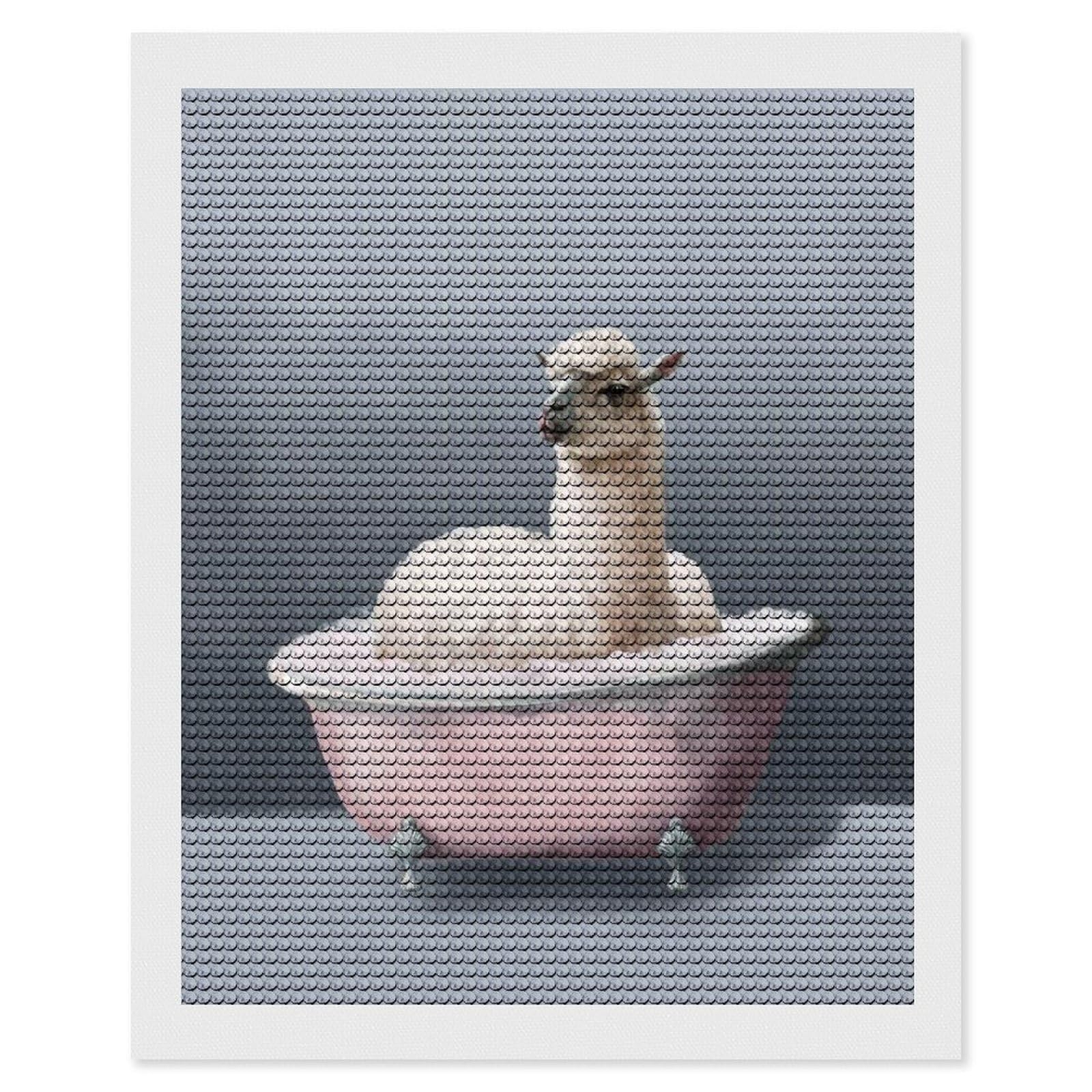 Junmoney Alpaca Bath Time(2) Diamond Painting Canvas Set 16"x20", for Beginners, Complete Accessories, Christmas Gift, Modern Decor