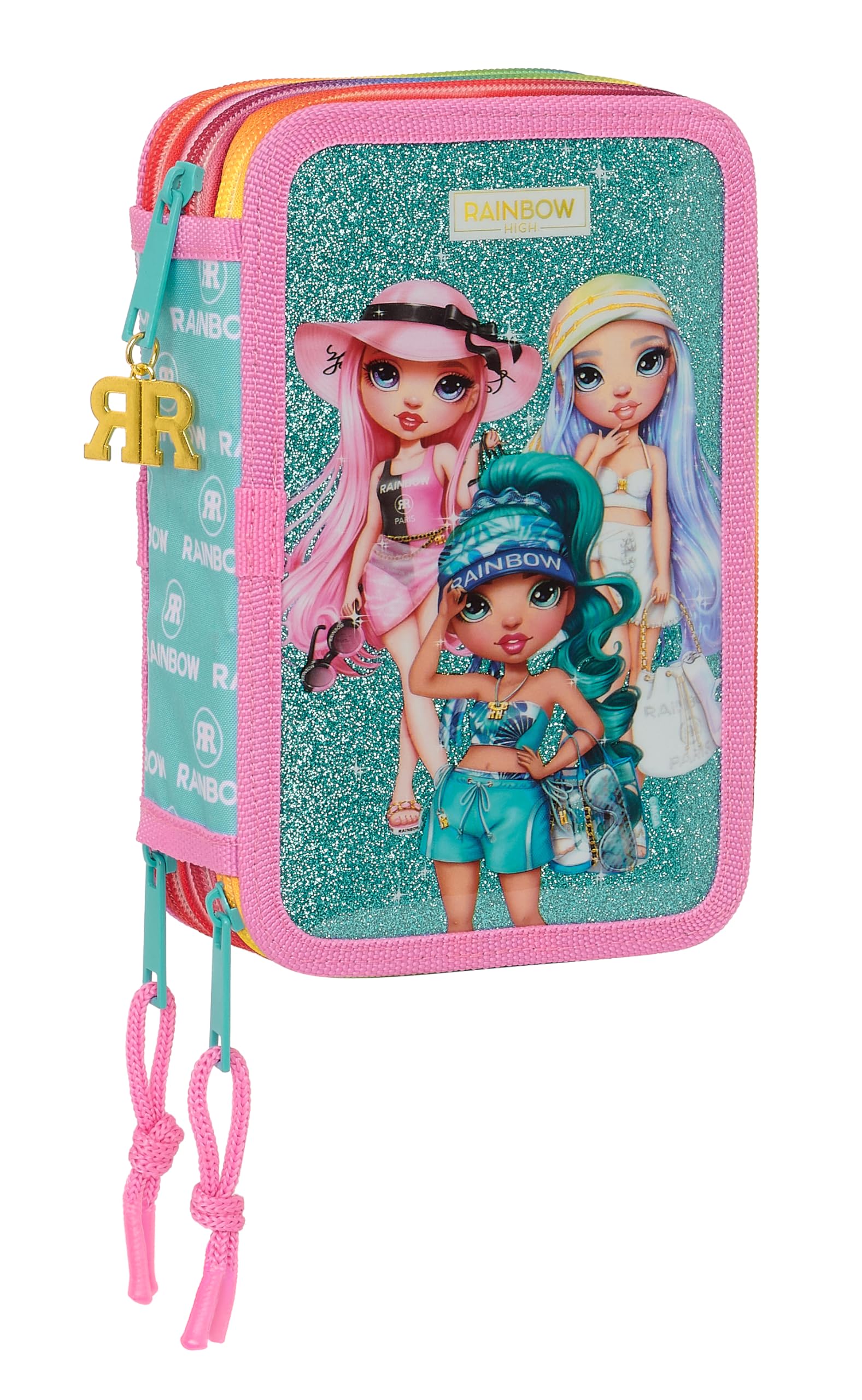 Safta Rainbow High Paradise - Estuche Escolar con 36 Útiles Incluidos, Estuche Infantil, Estuche Niño, Ideal para Niños de 5 a 14 Años, Versátil, Resistencia, 12.5x5.5x19.5 cm, Color Azul Turquesa