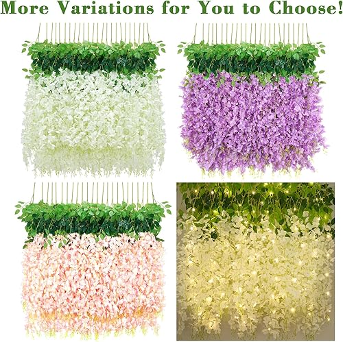 Miniatura 9 de BLEUM CADE 10 flores colgantes de glicina blanca con luces, 3.6 piesunidad, flores de glicina falsas, guirnalda de glicina artificial colgante para