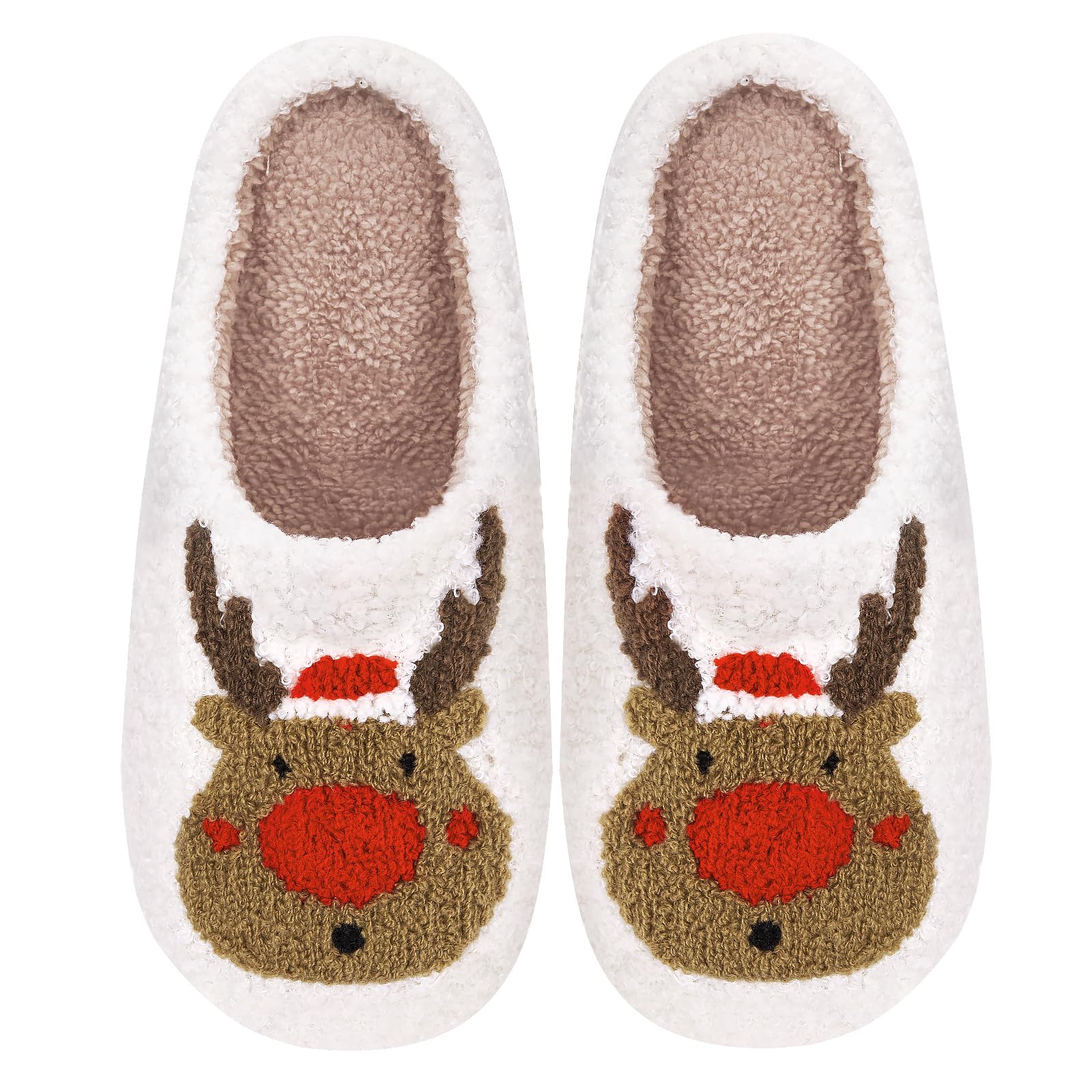 Hi-Y2Kgirls Christmas Reindeer Slippers for Women Men, Fuzzy Memory Foam House Holiday Slippers, Winter Non-Slip Plush Fluffy Cute Slipper Indoor
