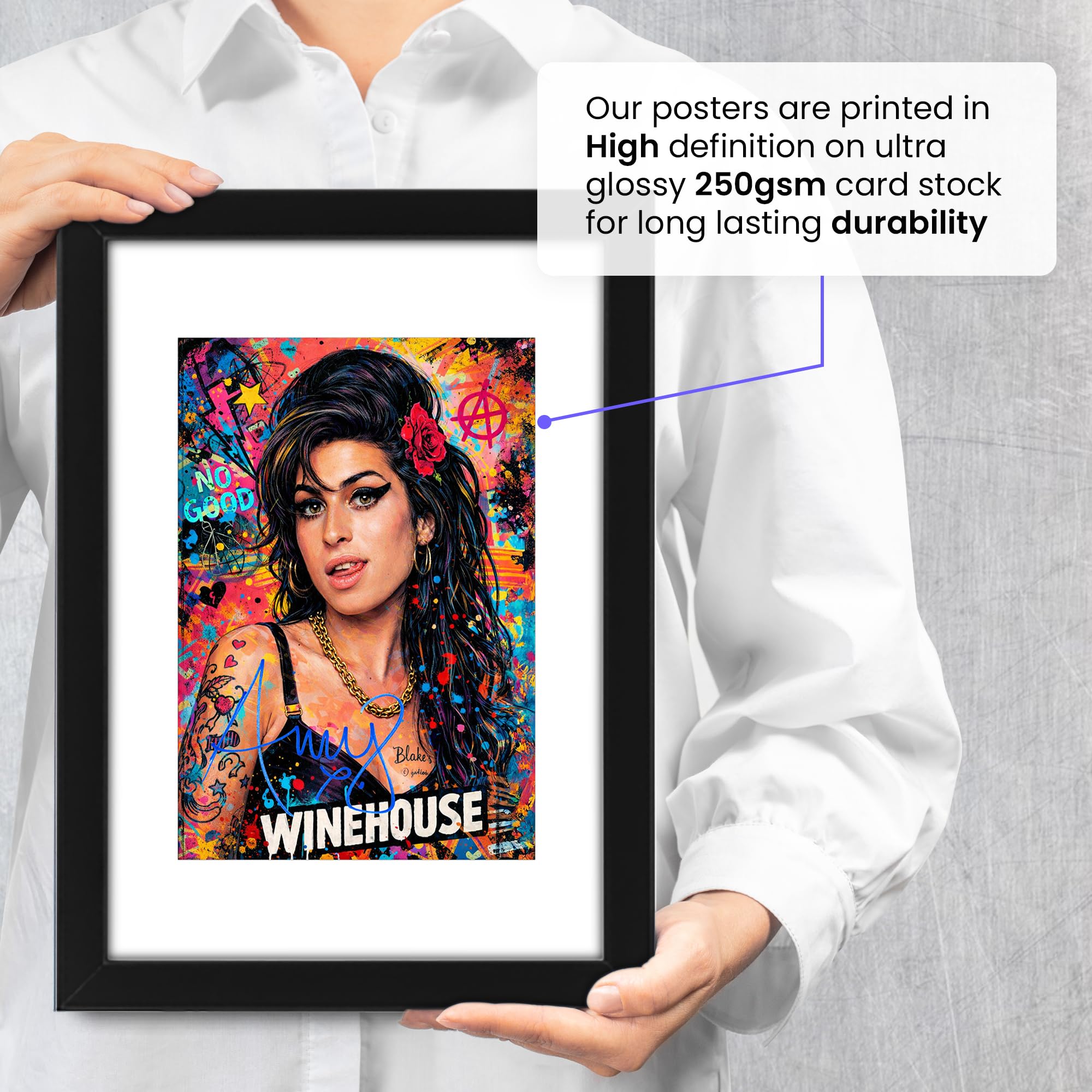 Poster con stampa autografata di Amy Winehouse, edizione limitata, idea regalo per i fan, memorabilia da collezione, merchandising artistico da parete, leggenda Jazz Soul Back to Black, formato A3 con