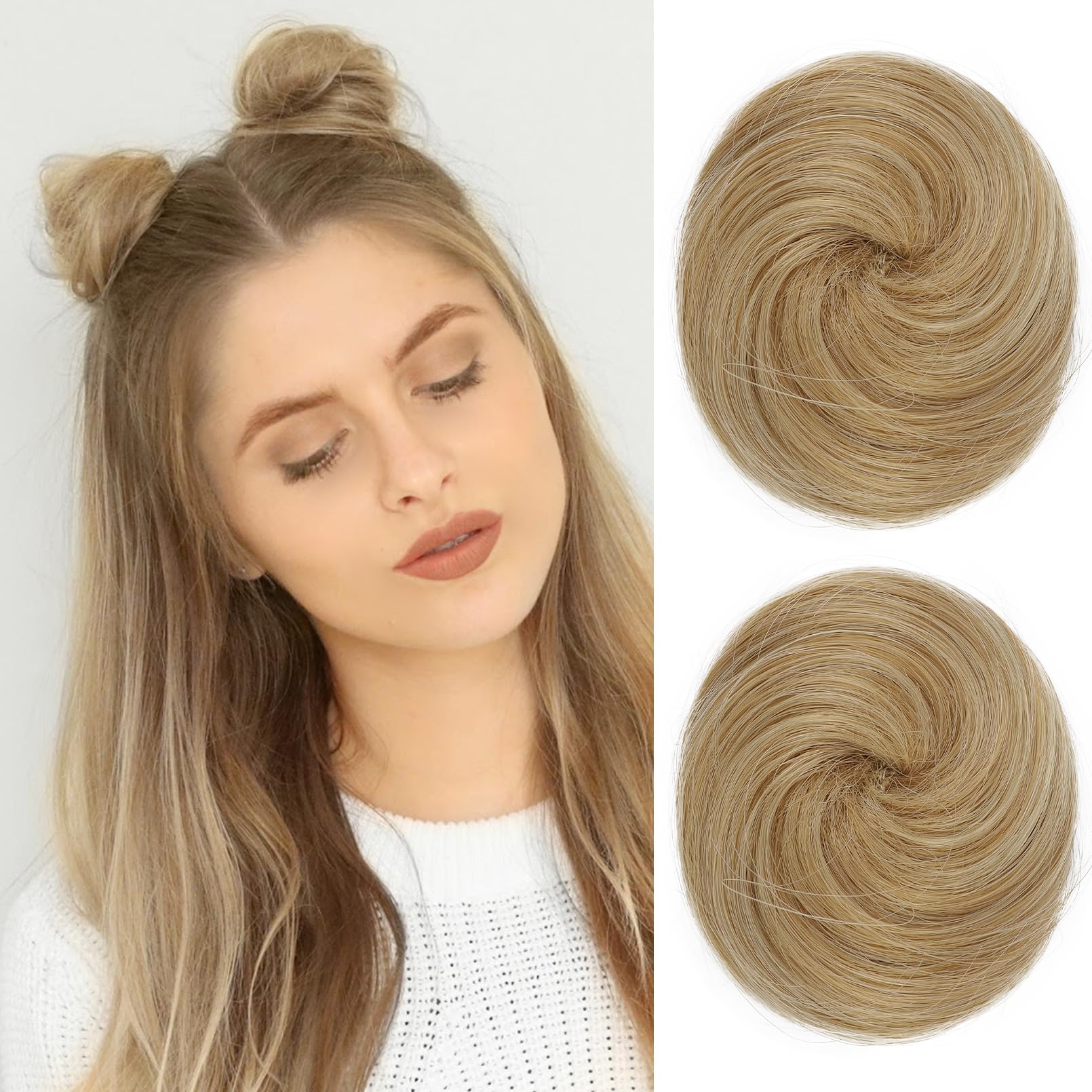 REECHO 2 PCS Mini Claw Clip in Messy & Cat Ears Hair Bun Extensions Wig Accessory Updo Hairpieces for Women (Pack of 2-3" Straight