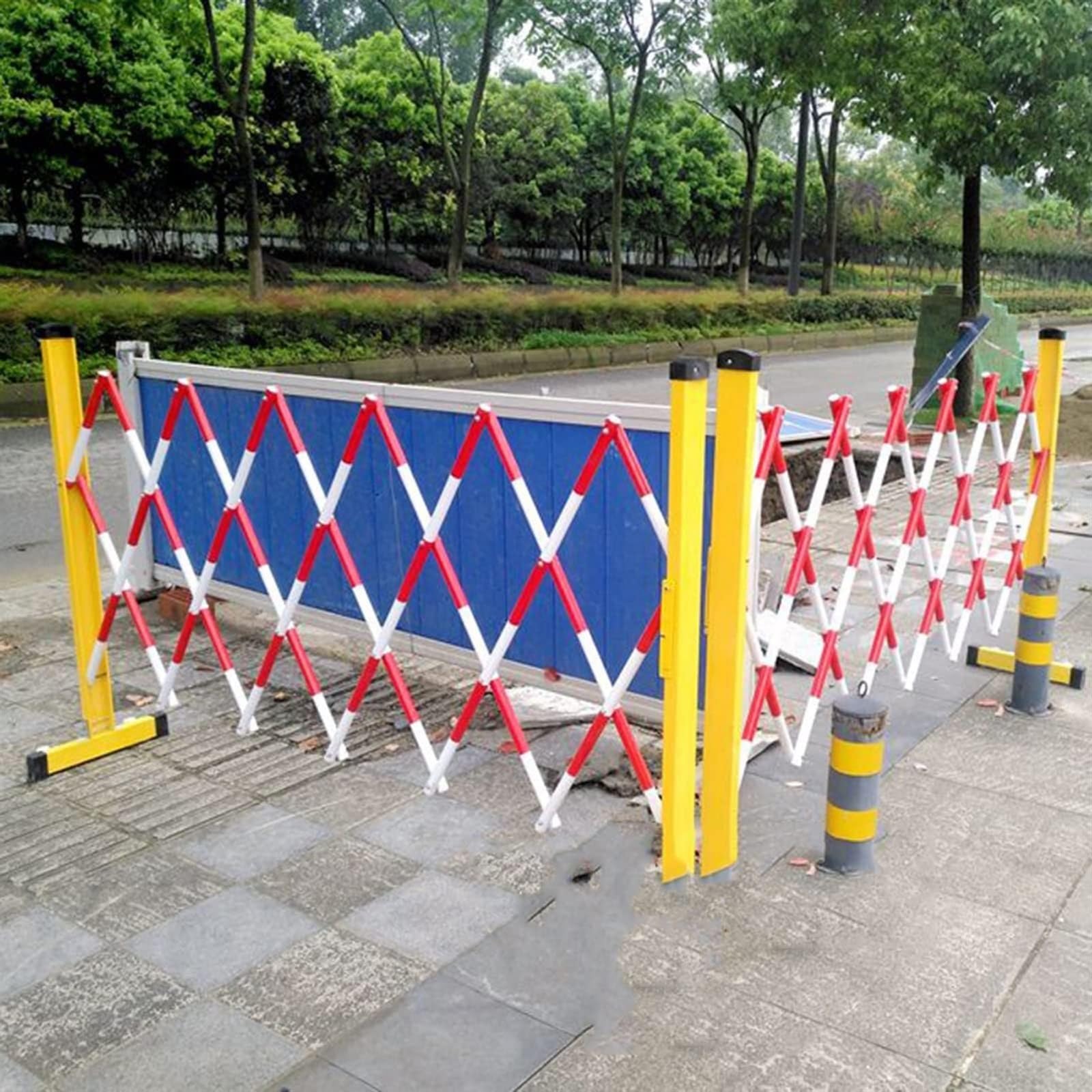 Barrera de metal expandible, puerta de seguridad industrial para control de tráfico, barrera de acceso plegable portátil ajustable al sitio de construcción, puerta de seguridad vial