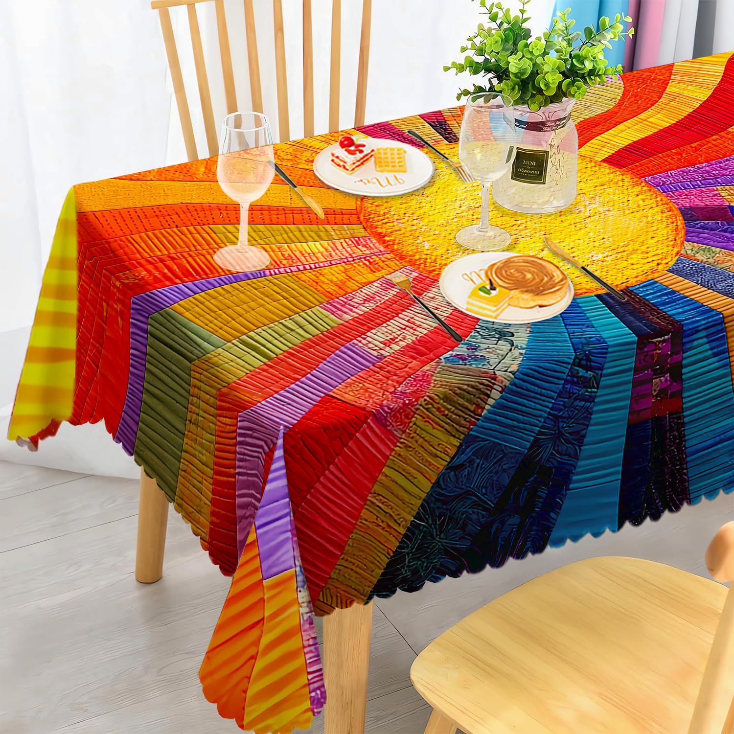 iEvery Sun Stripes Tablecloth Wipe Clean 140x240cm, Wipeable Rectangular Table Cloth Waterproof Stain-Resistant Polyester Table Cover for 6-8 Seater Dining Kitchen Patio Garden Party Outdoor Decor — image 1