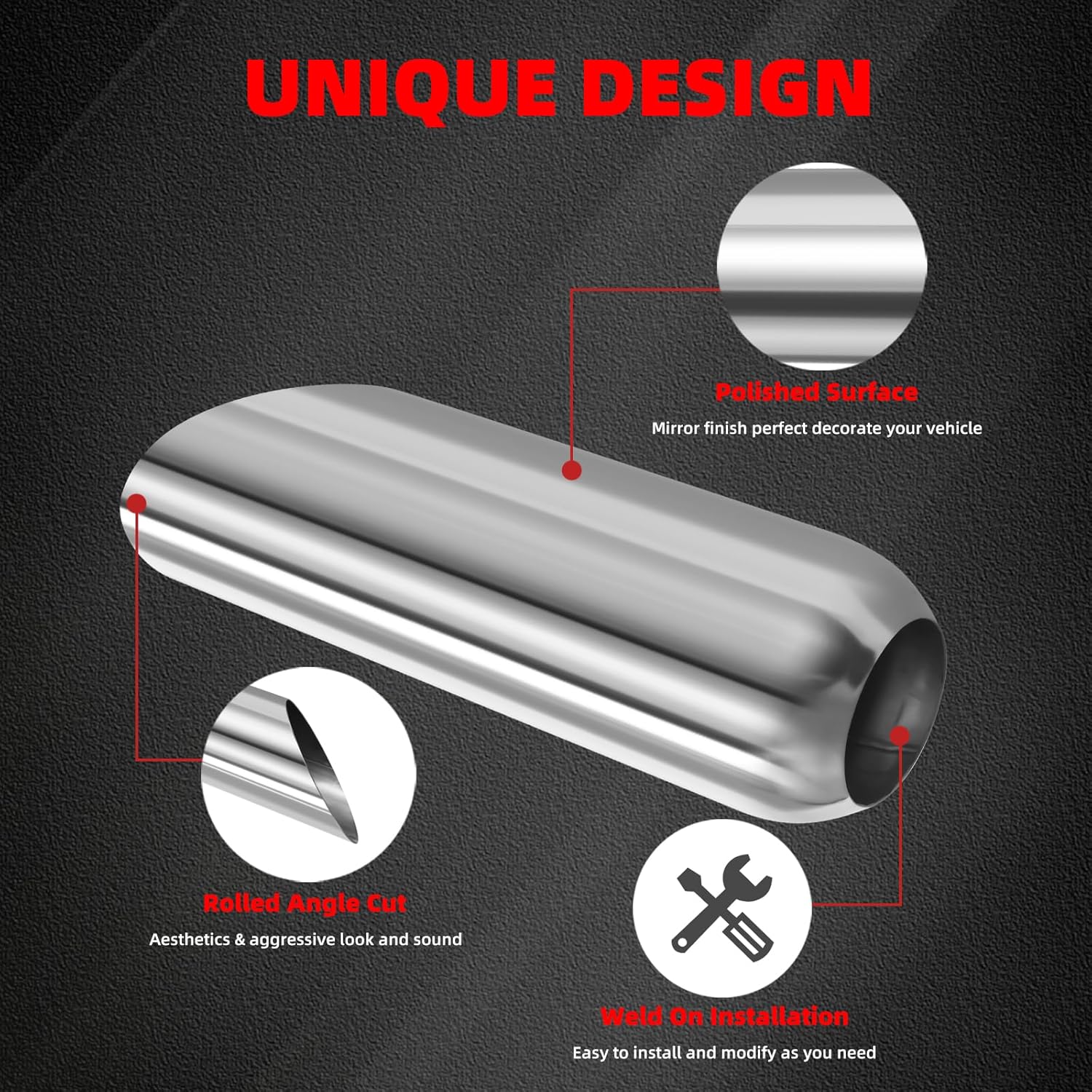 LCGP 2.5" Inlet Exhaust Tips, 2.5" Inlet x 4" Outlet x 12" Overall Length, Weld On, Polished, Universal Stainless Steel Diesel Exhaust Tailpipe DT-254012AC