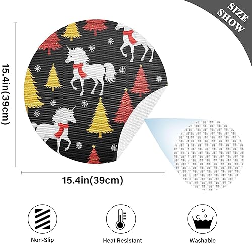 Miniatura 4 de White Unicorns Christmas Place Mats, Heat Resistant Non Slip Outdoor Washable Placemats for Kitchen one sizex6
