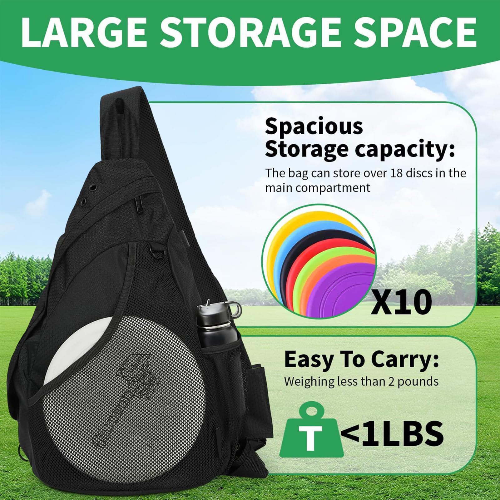 Kleine Disc-Golftasche, große Kapazität, Sport-Rucksack mit verstellbarem Riemen, 42 x 37 x 17 cm, Organizer für Trennwände, Haken, Griff, Softball, Tennis, Fitness, Camping, Rucksackreisen