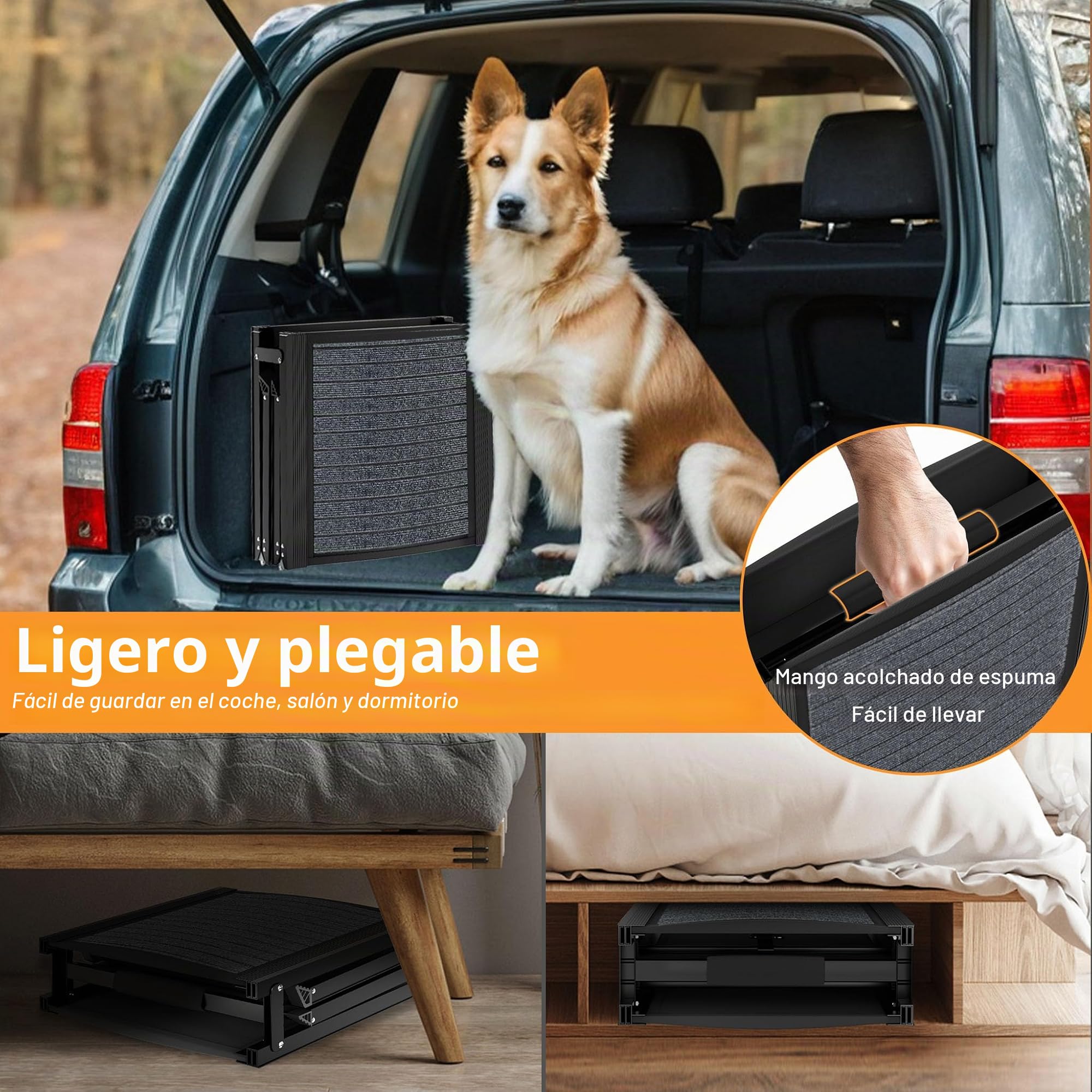 UISEBRT Rampa plegable para perros para coches y SUVs, escalera de aluminio para perros, 157 x 43 cm, rampa de seguridad portátil con superficie antideslizante, rampa para coche para perros de hasta