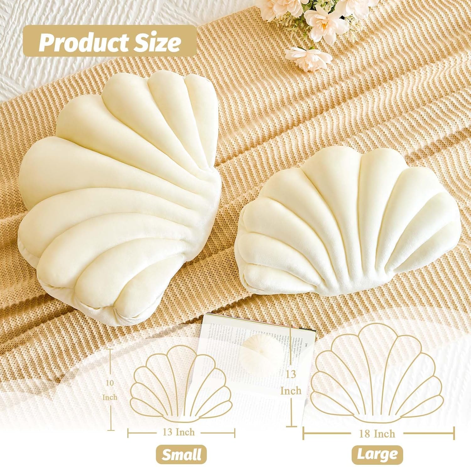 Lfsaaj Cream Seashell Throw Pillows, Shell Shaped Throw Pillows, 18 Inch Soft Velvet Home Decorative Pillow Plush Cushion for Bed Couch Living Sofa Room Decor Accent Throw Pillow