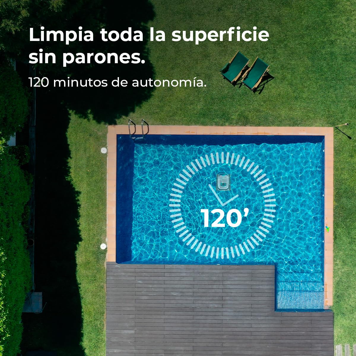 Cecotec Robot Limpiapiscinas para Fondos, Paredes y Línea de Flotación Conga Pooldroid 5000 TotalClean Pearl. Superficies 100m2, Pendiente Máx 90º, Autonomía 120mins, Filtro Alta Eficiencia 180μm, 4L