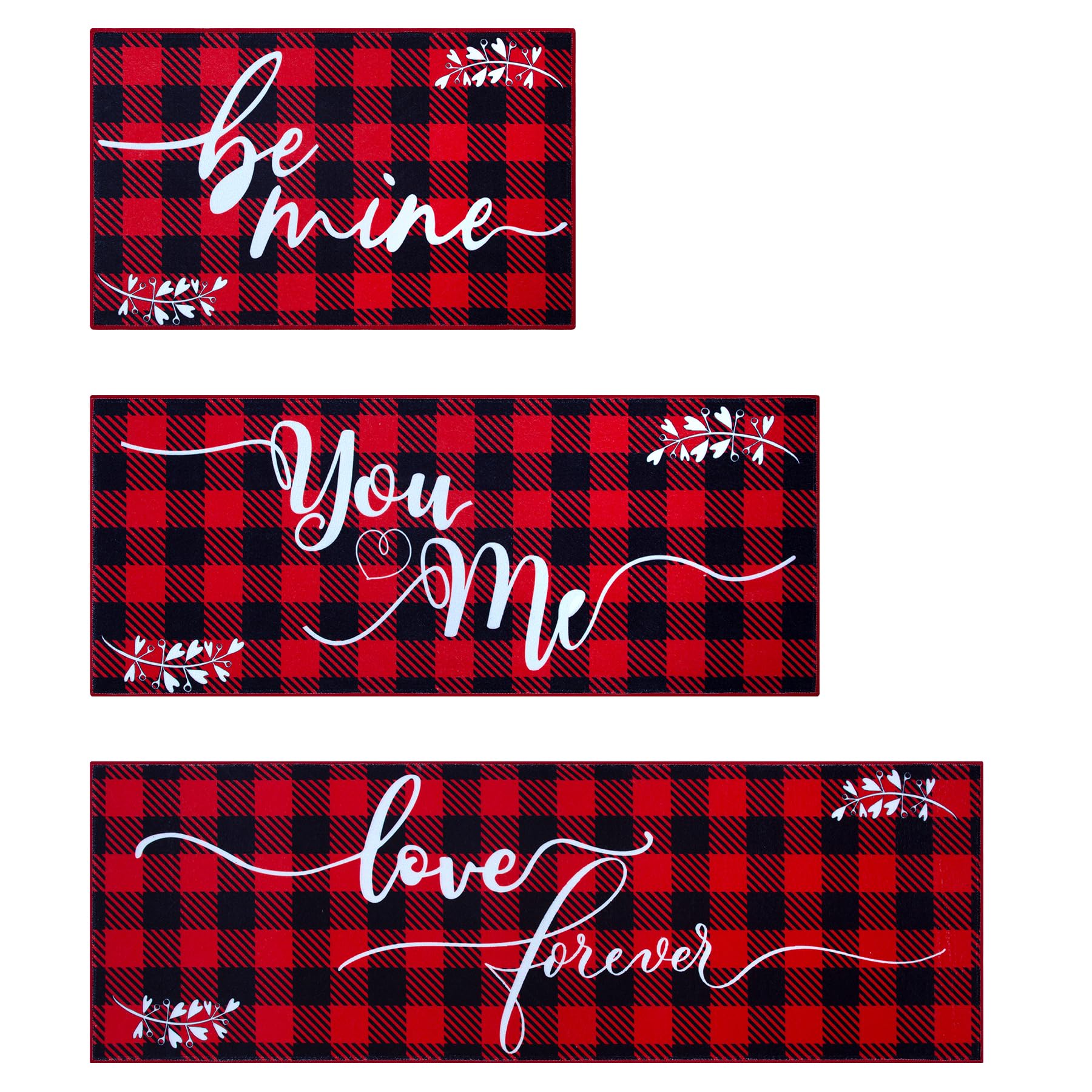 Christmas Kitchen Rugs Sets of 3 Washable Non Slip Red Kitchen Mats for Floor 3 Piece Set Gifts for Wife Women Grandma Birthday Gifts Decoration