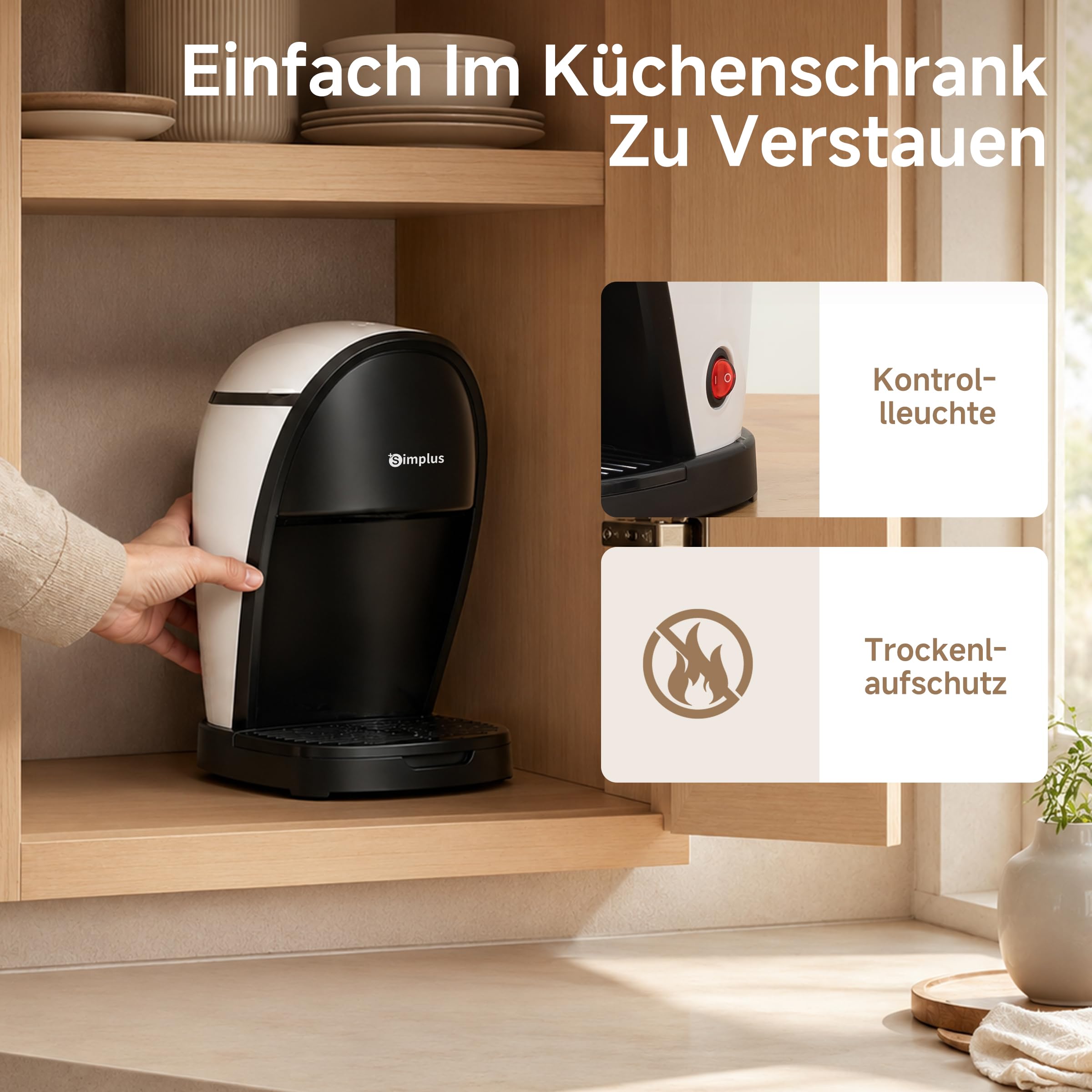 SIMPLUS Mini Filterkaffeemaschine für 2 Tassen, Kleine Kaffeemaschine mit Dauerfilter, 250ml Wassertank, 4-Minuten Brühzeit, Ein-Knopf Bedienung, Kompakte Kaffeemaschine für Büro, Küche