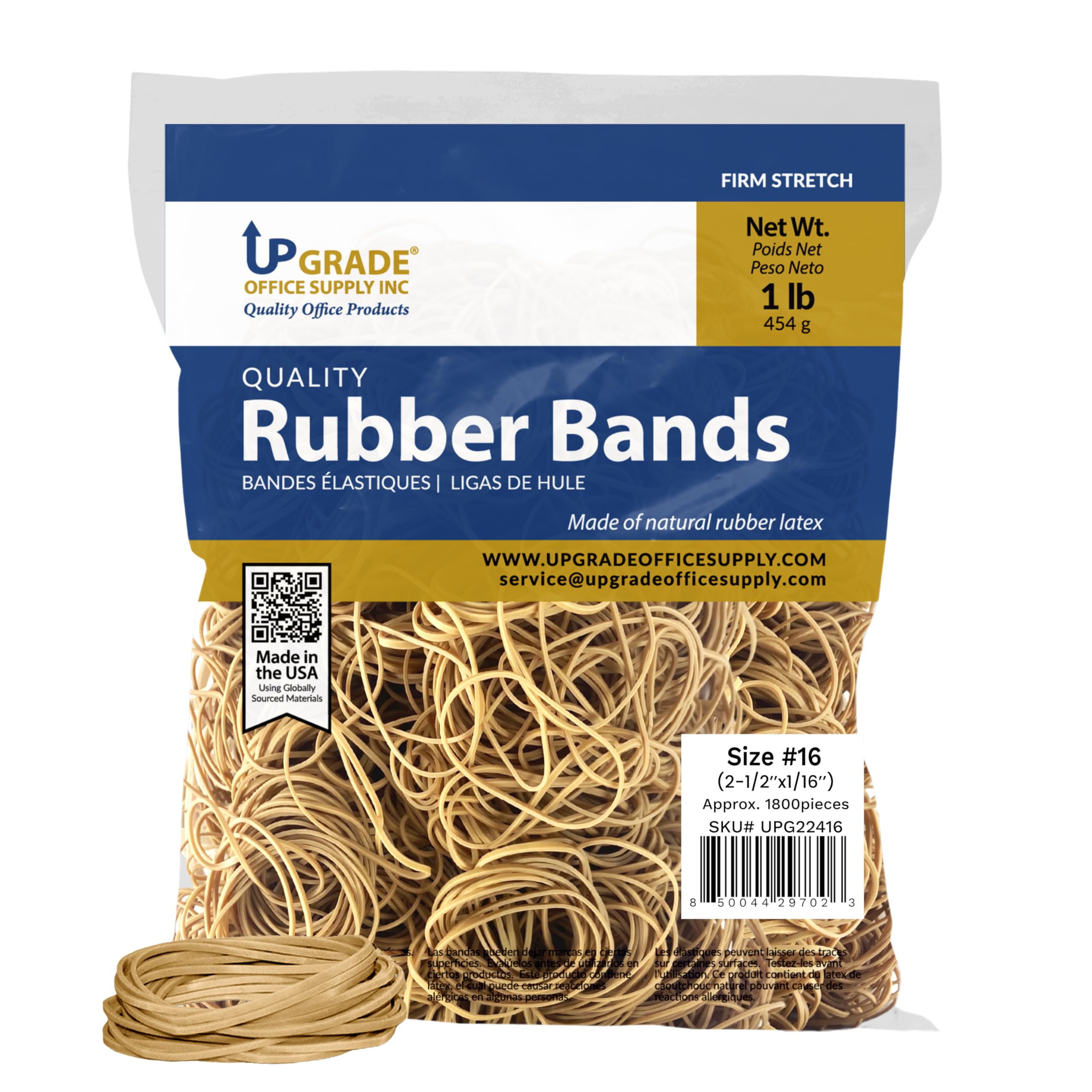 Upgrade Office Supply UPG22416 Rubber Bands, Size #16 (5-1/8 in x 1/16 in), 1,800 Bands, 1 lb Bag, USA
