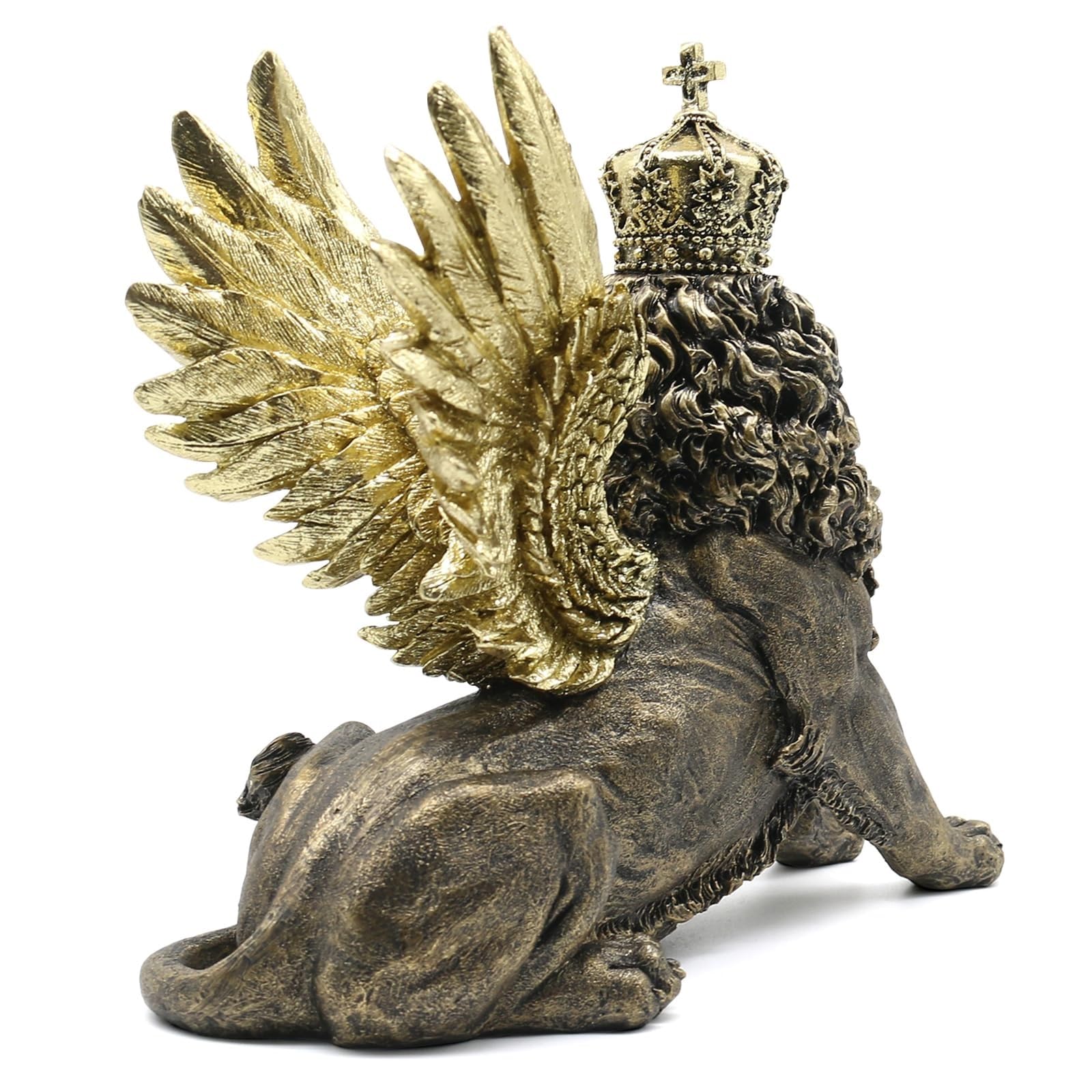 Dekoracja rzeźby anioła lewa, statuetka króla lewa, zwierzę kreatywna ozdoba na biurko do domowego biura salonu, żywica dł. 28 cm